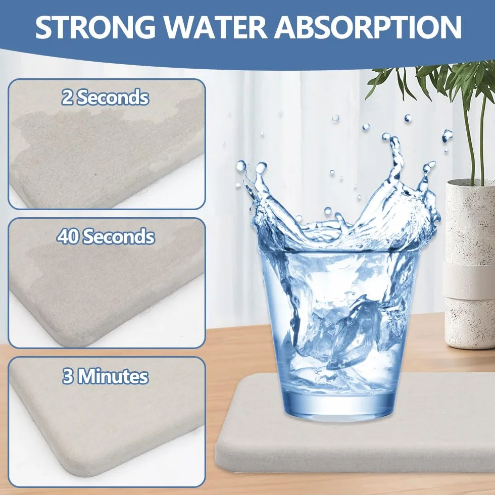 4 Piezas Posavasos de Diatomita Absorbente de Agua, Gris y Blanco Absorbente de Agua Piedra Secado Rápido Bandeja, Posavasos de Tierra de Diatomeas, para Jabón de Manos y Tazas, Botellas de Bebidas