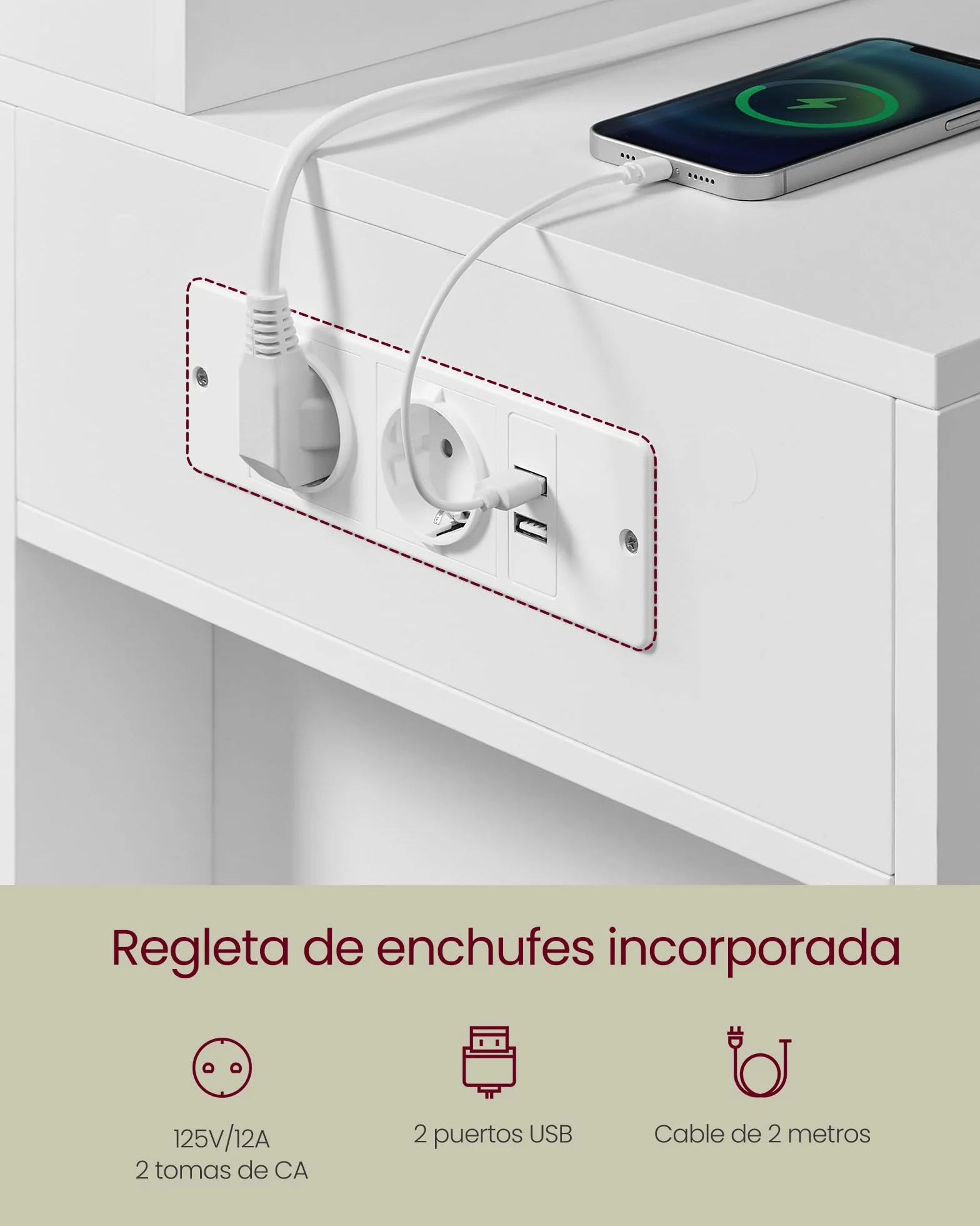 VASAGLE Tocador con Iluminación LED Mesa de Maquillaje 40x125x140 cm Blanco Nube