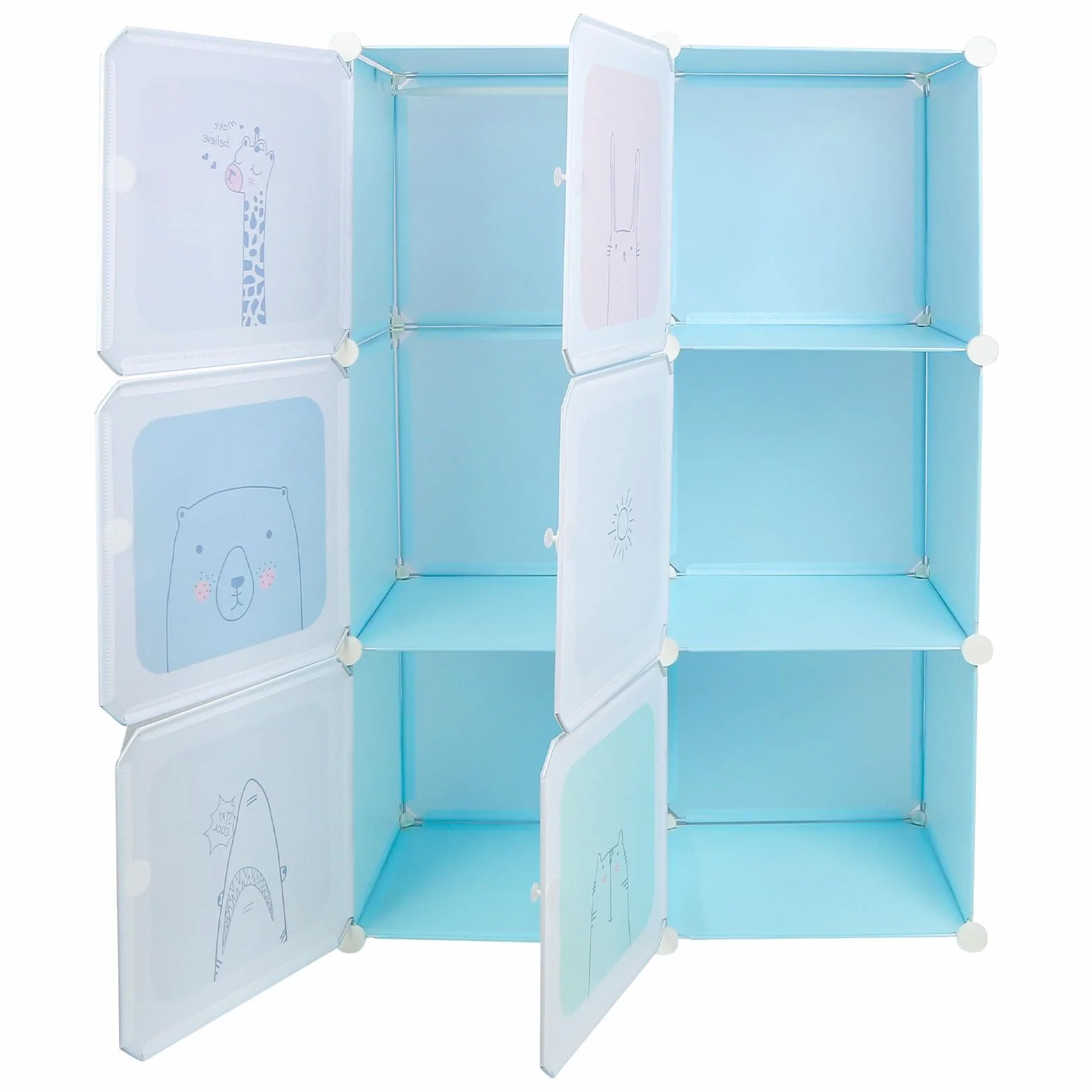 Armario de Plástico Modular con Puertas para Dormitorio Infantil, Organizador de Ropa 74x37x110 cm