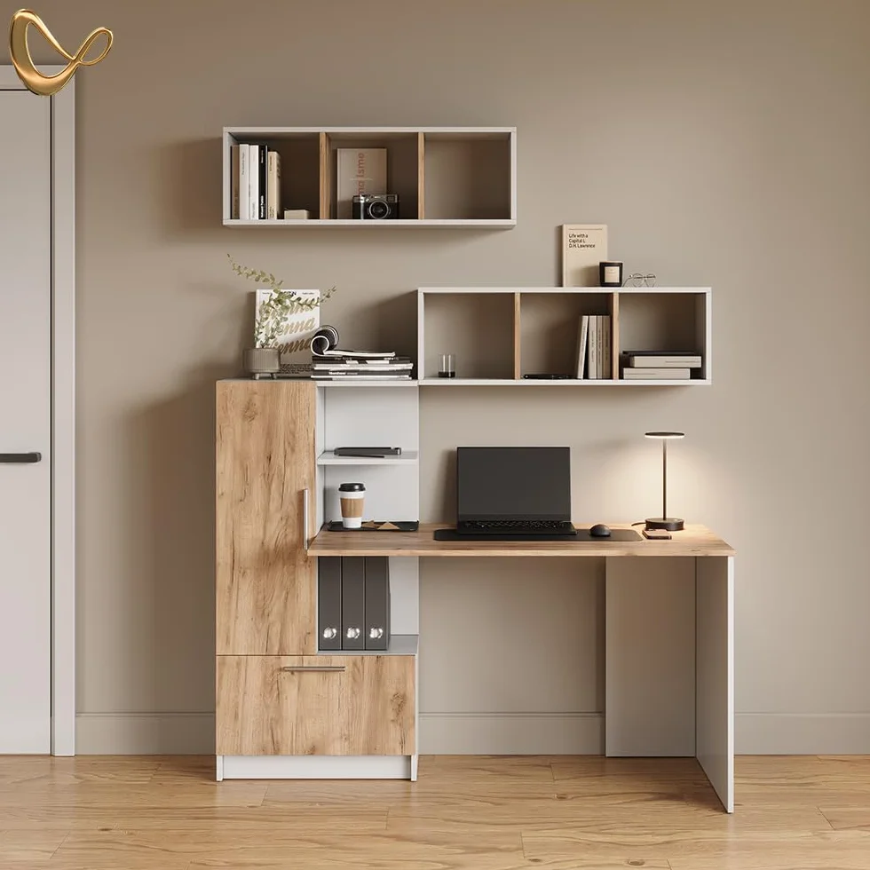 Livinity Estante de Pared Lorena, Roble Blanco/Dorado, 90 x 30 cm Lote de 2