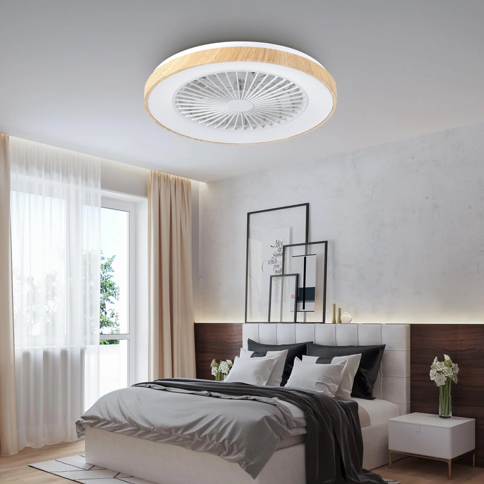 activeallbrite Ventiladores de techo, Motor DC 20W, Velocidad del Viento ajustable con Control Remoto, Adecuado Dormitorio, Habitación infantil.