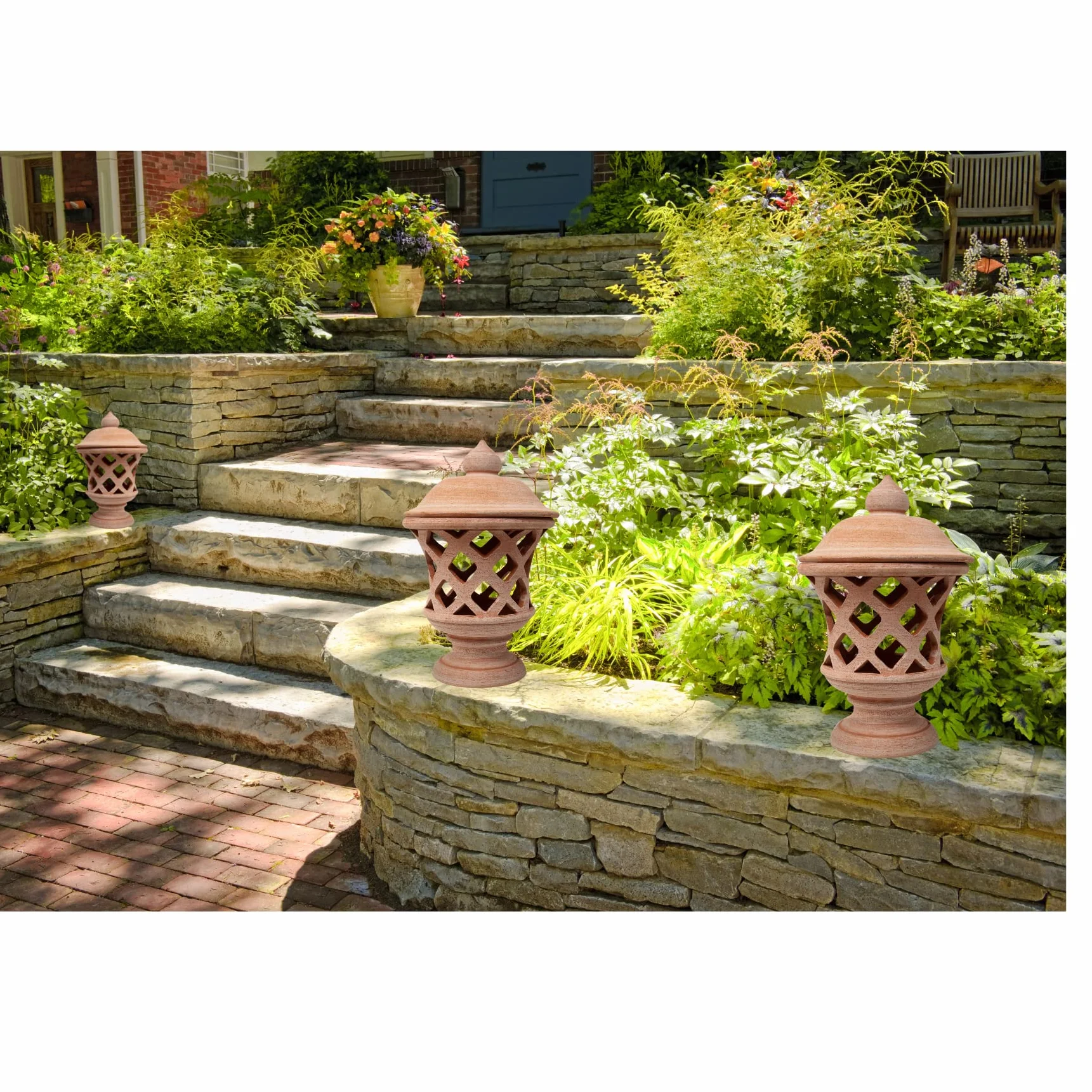 Biscottini Farol de exterior de terracota 55 x 35 x 35 cm | Faroles de exterior portavelas fabricados en Italia | Faroles para iluminación de jardín