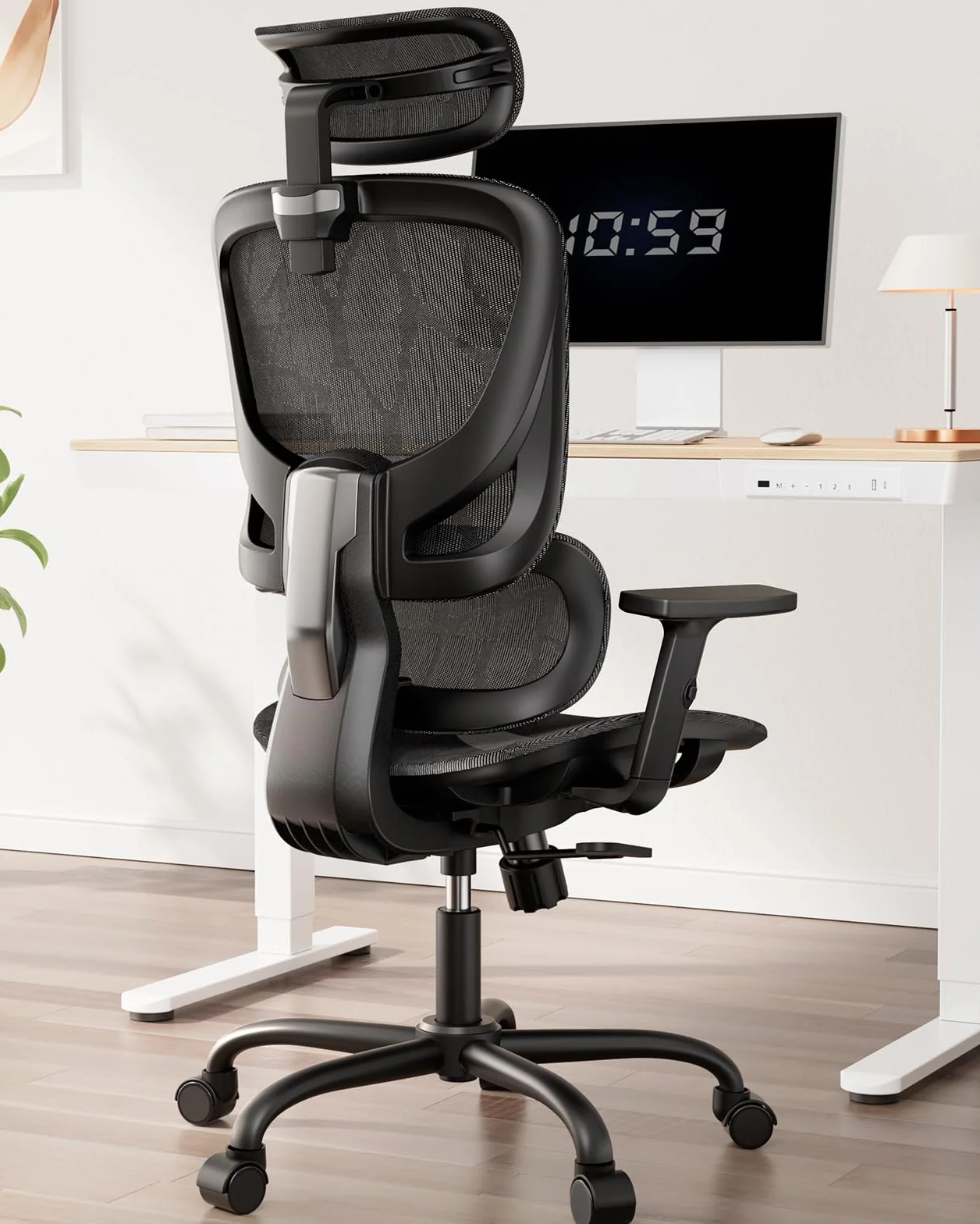 Silla de Oficina ergonómica de Malla HUANUO, Silla de Escritorio de Respaldo Alto con Soporte Lumbar Ajustable, reposabrazos, Mecanismo de balanceo, Silla ergonómica de Gaming de Malla
