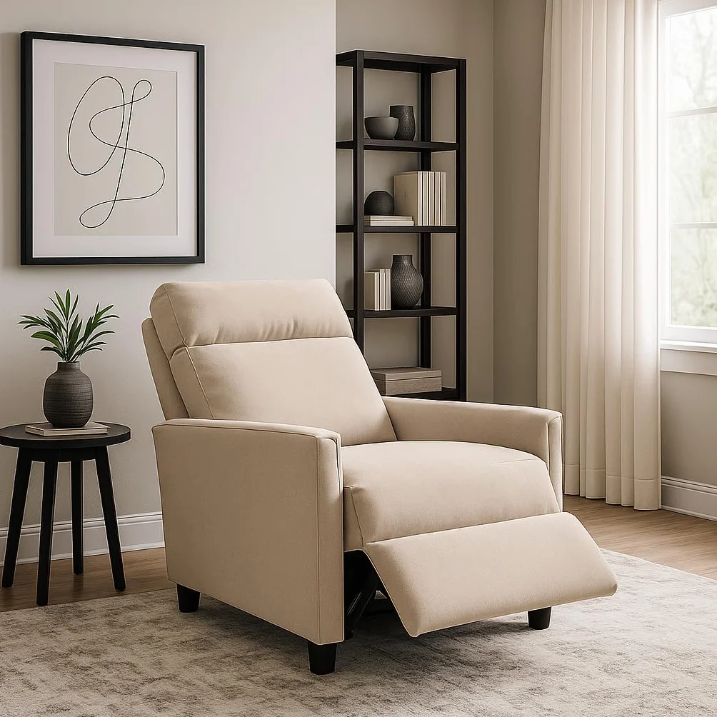 SHIITO | Sillón Reclinable Manual Duna JC, Tapizado en Tela Gris, Respaldo Alto con 3 Posiciones, 100 x 80 x 66 cm, para Salón y Dormitorio