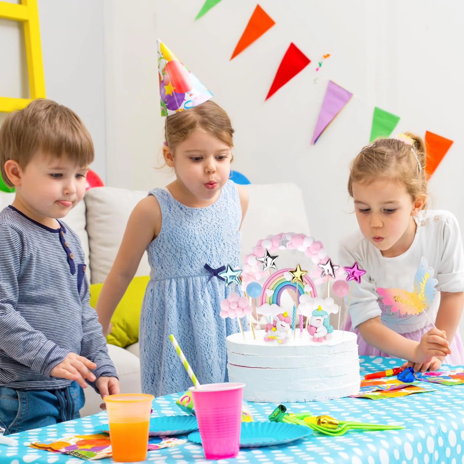 Decoración para tartas de unicornio, 20 piezas, unicornios, arco iris, globos, para cumpleaños