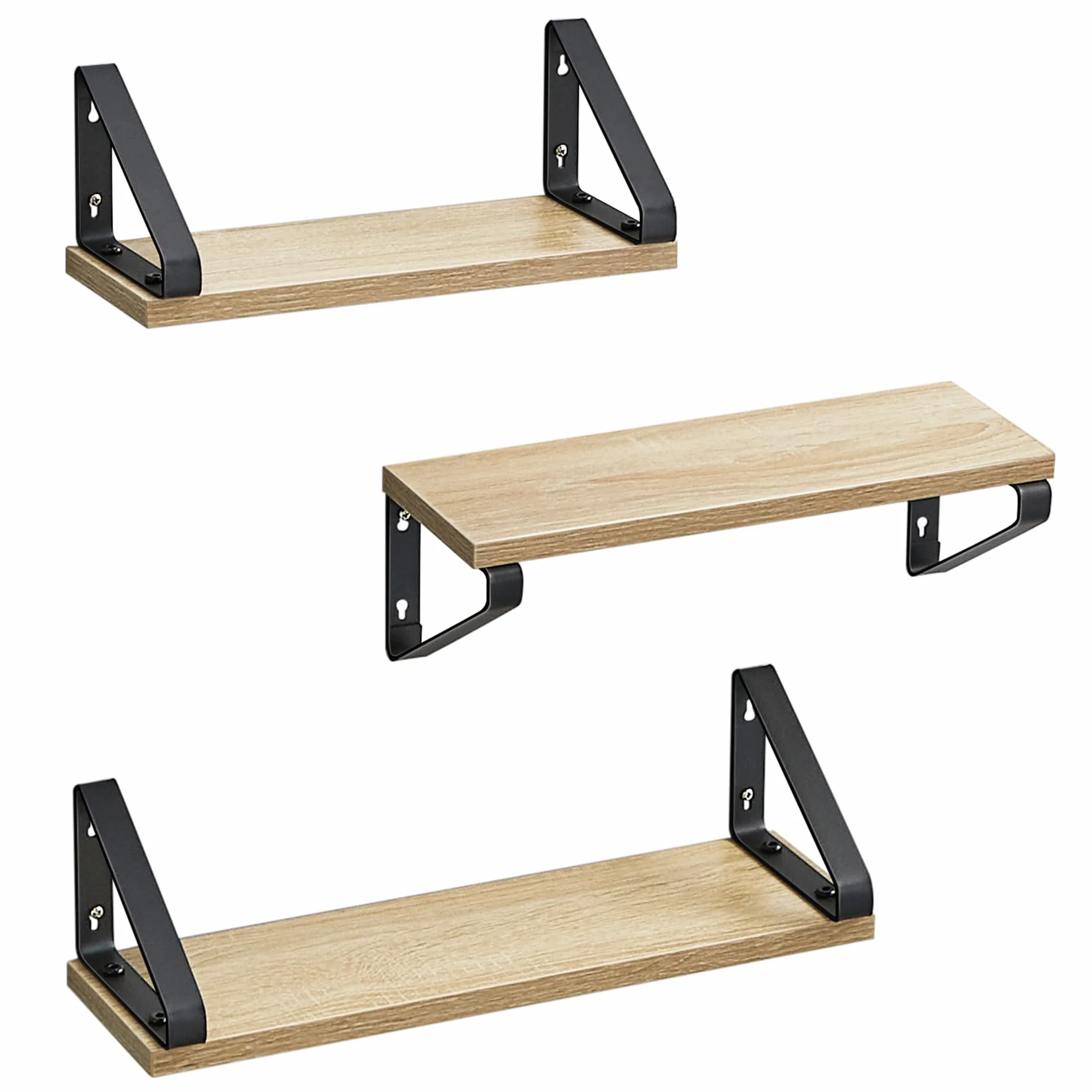 VASAGLE Estantes de Pared, Estantes Flotantes, Juego de 3, 2 Formas de Montaje, 30/35/40 cm, Estantes Decorativos, para Salón, Baño, Cocina, Roble y Negro LWS033B11