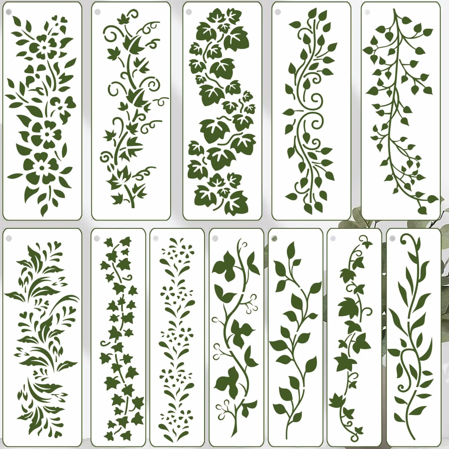 Paquete de 12 plantillas de hojas de vid, plantillas de dibujo para manualidades, plantillas reutilizables para pintar en madera, pared, tela, lienzo, muebles, decoración del hogar (vid)