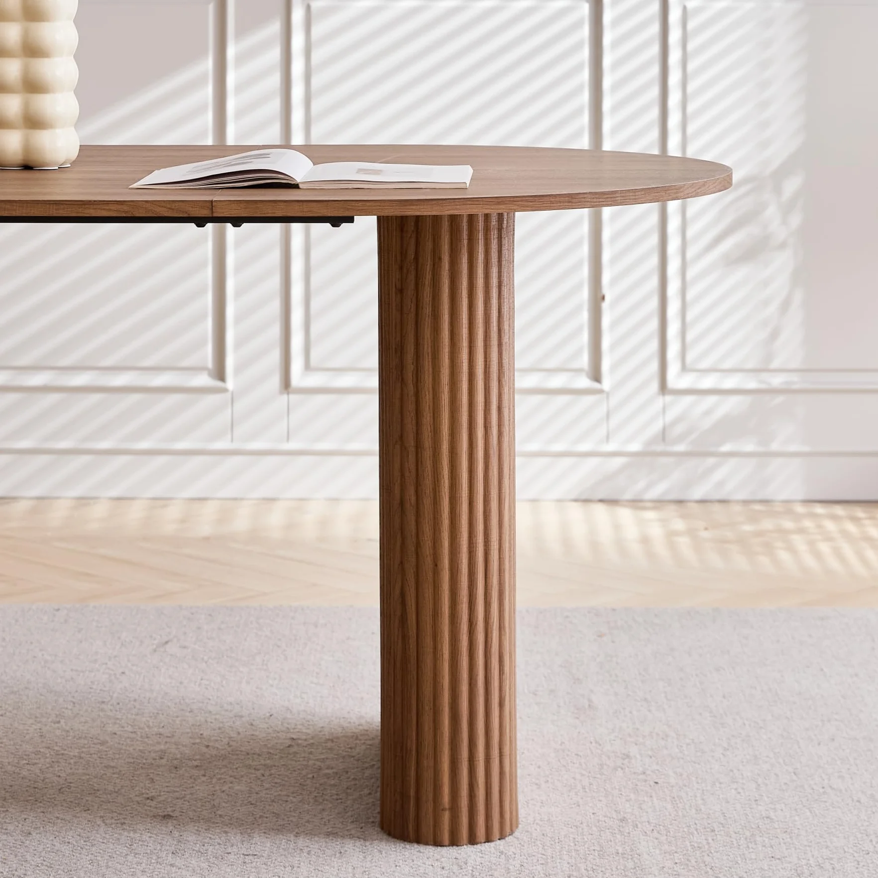 GrandCA HOME Mesa de Comedor Ovalada de Madera, Moderna Mesa de Cocina de 180 CM, Escritorio Grande de MDF, para 6-8 Personas (Marrón Oscuro)