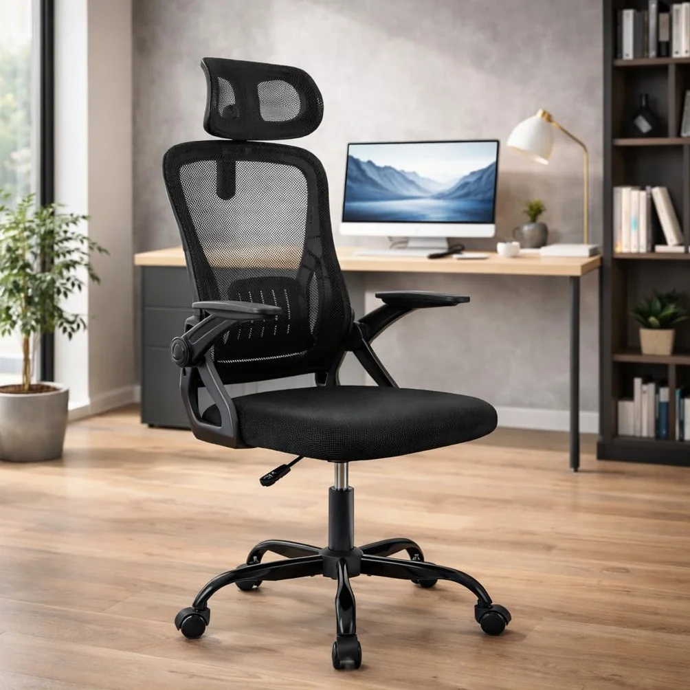 Silla de Oficina Ergonómica con Ruedas Reposacabezas Reposabrazos Ajustables Soporte Lumbar Respaldo de Malla Transpirable Altura Regulable