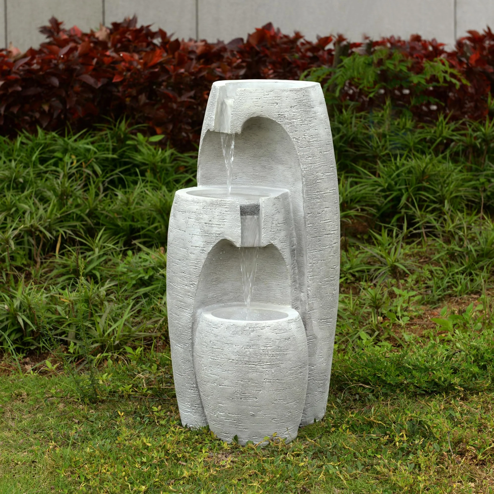 Teamson Home Fuente 3 Niveles LED Suave Acabado Piedra Resistente para Jardines y Exteriores