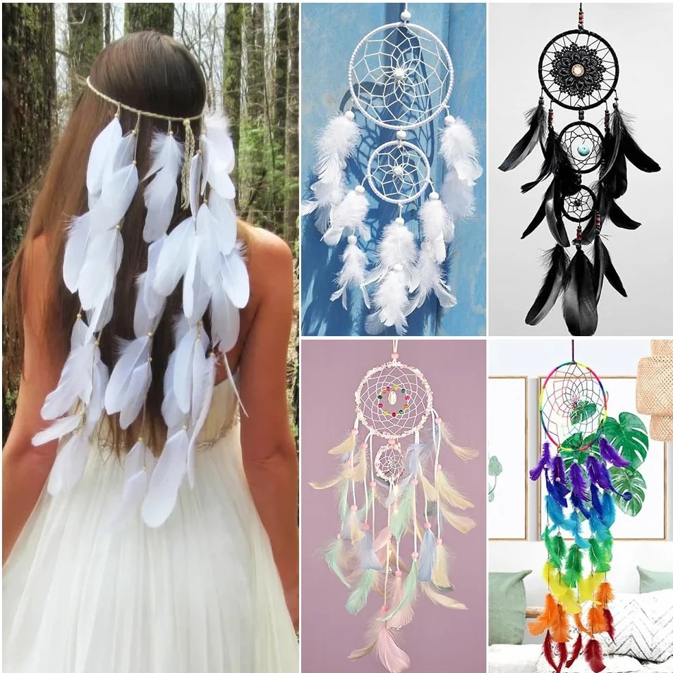 Plumas de Ganso Blancas 6-12cm, 100 Piezas para Manualidades, Atrapasueños, DIY Tocado