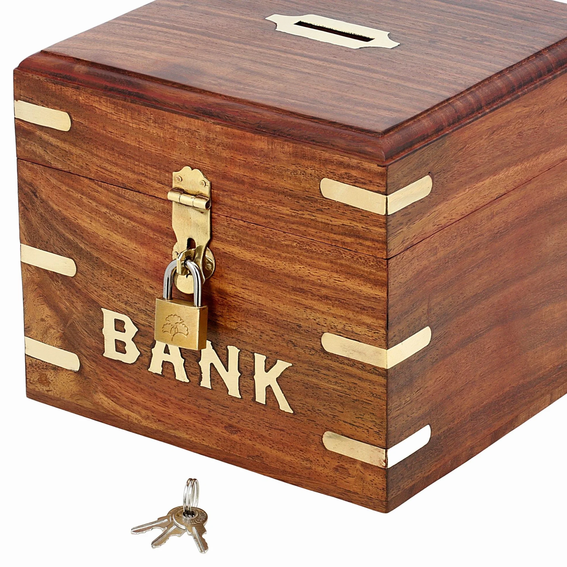 Caja de Madera para Hucha Hecha a Mano Cuadrada con Cerradura y Llave Ahorro de Dinero 6x6 Pulgadas