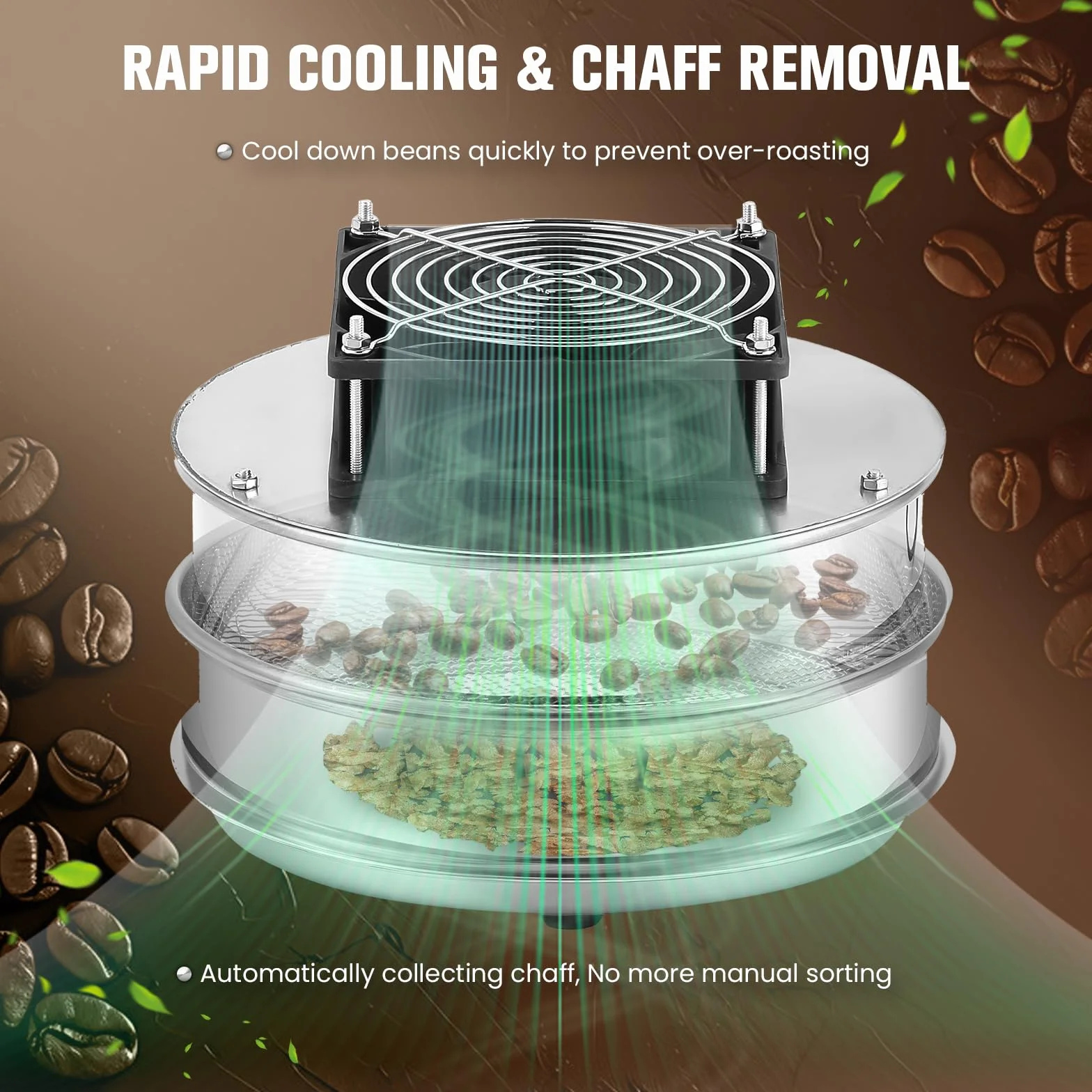 Huanyu Tostadora de Café con Enfriador de Granos 500g Acero Inoxidable Máquina para Cacahuetes y Granos
