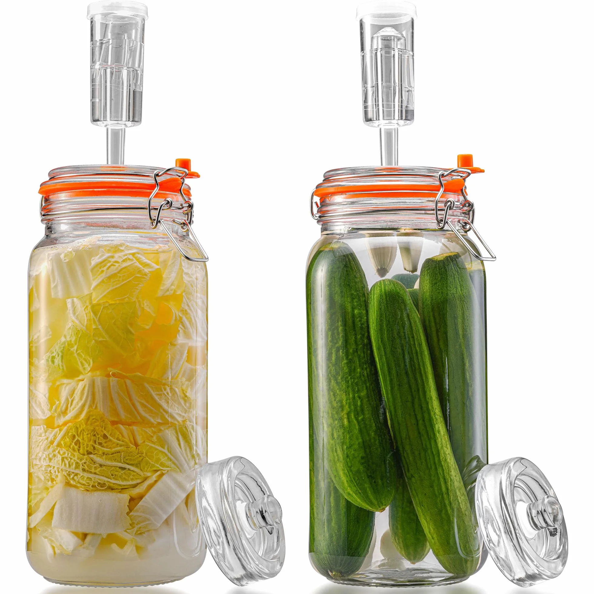 Tarros de fermentación de 2 litros con pesas y bloqueo de aire, kit de fermentación para chucrut, kimchi, kombucha y encurtidos, paquete de 2