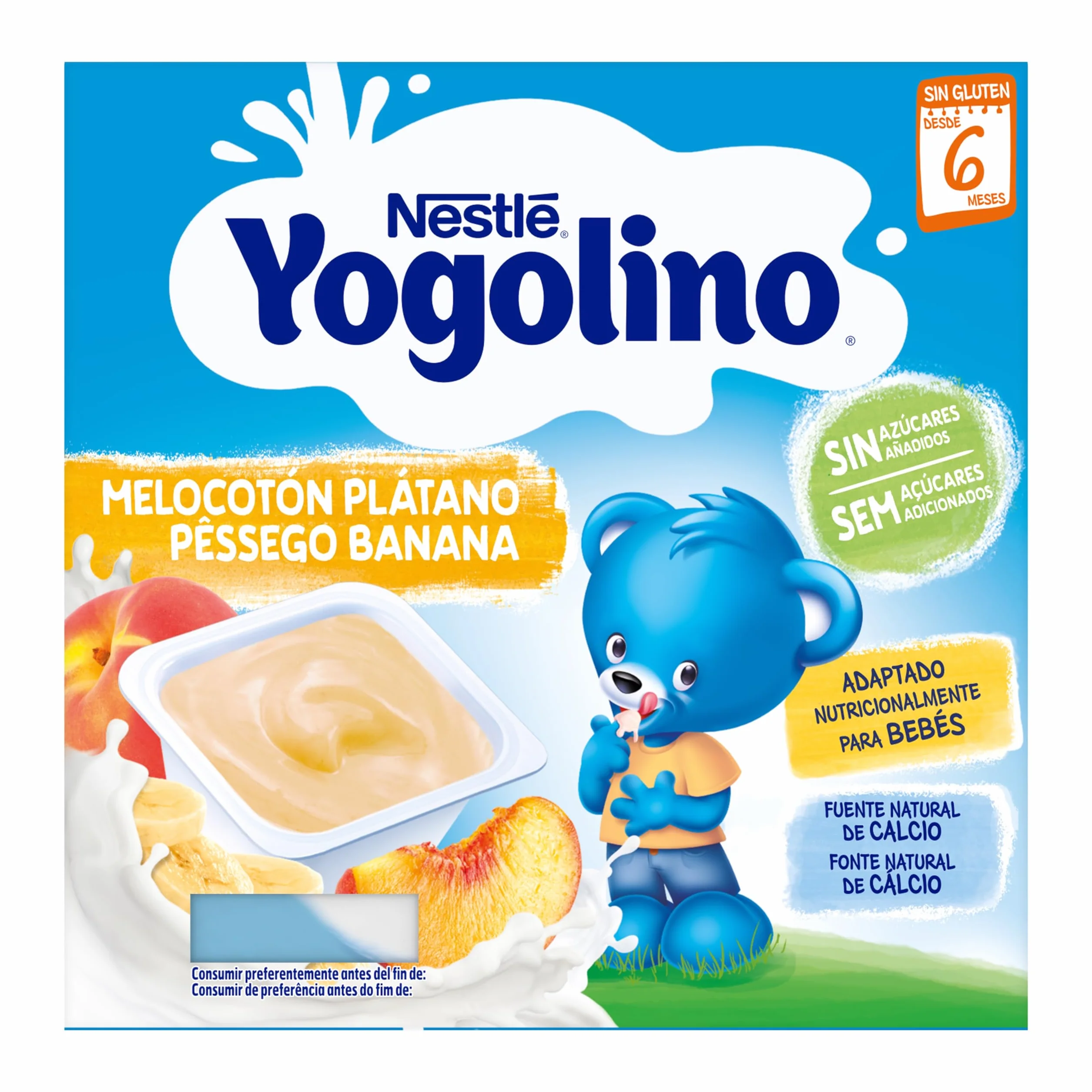 Yogolino Melocotón Plátano sin Azúcar Añadido 6+ Meses 4 x 100g