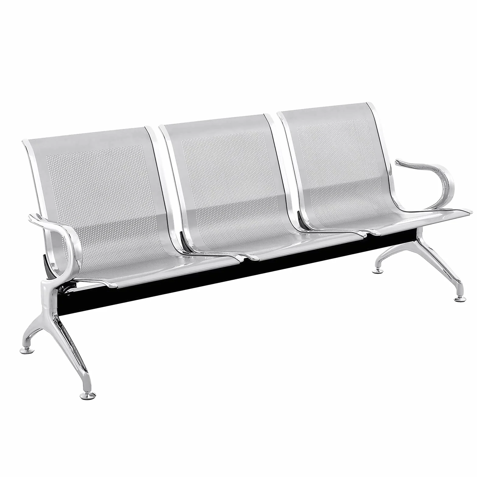 PrimeMatik - Bancada para Sala de Espera con sillas ergonómicas Plateadas de 3 plazas