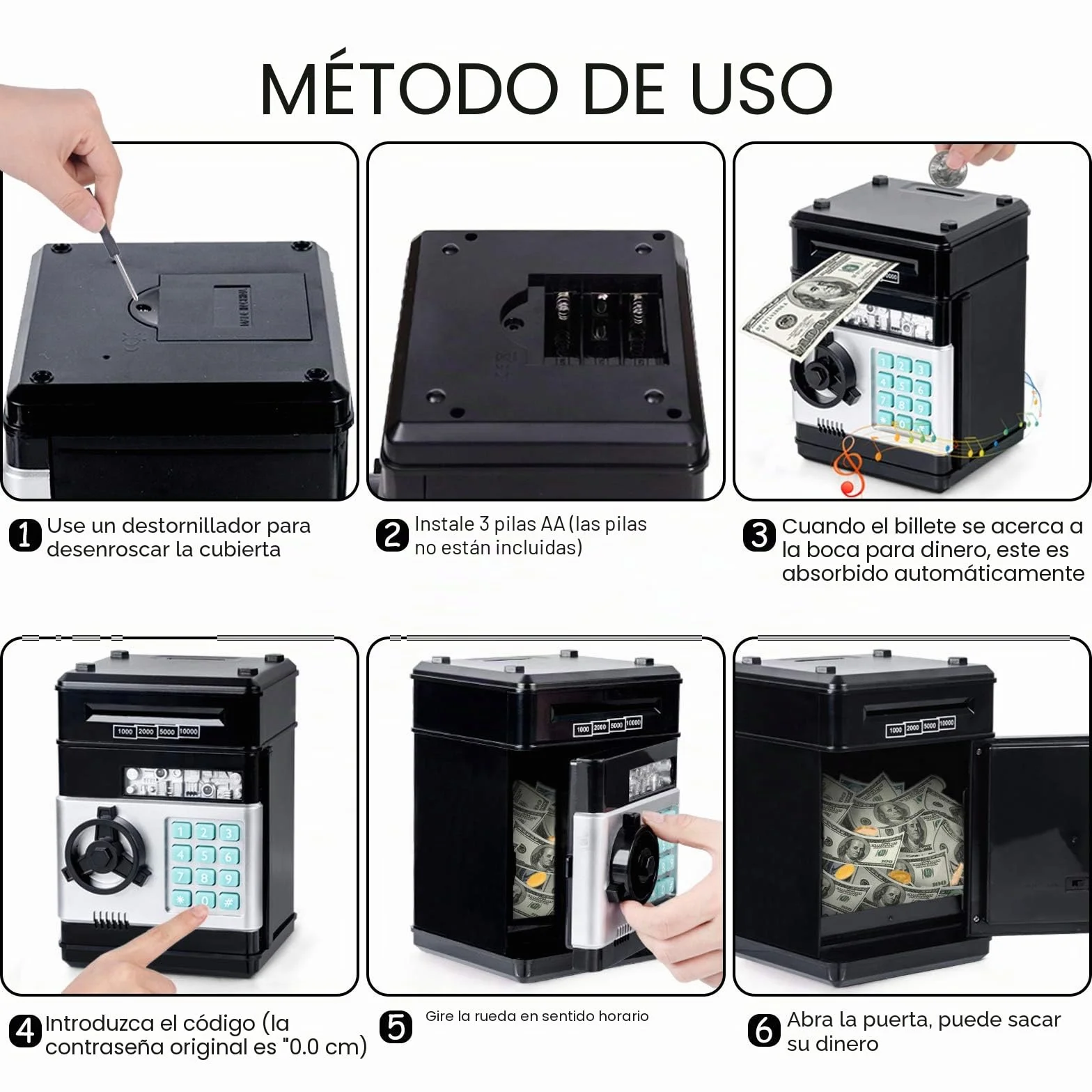 Thedttoy Hucha Electrónica Caja de Dinero para Niños 4-11 Años, Hucha Fuerte con Código y Cajero Automático, Regalos para Niñas y Niños (Negro)
