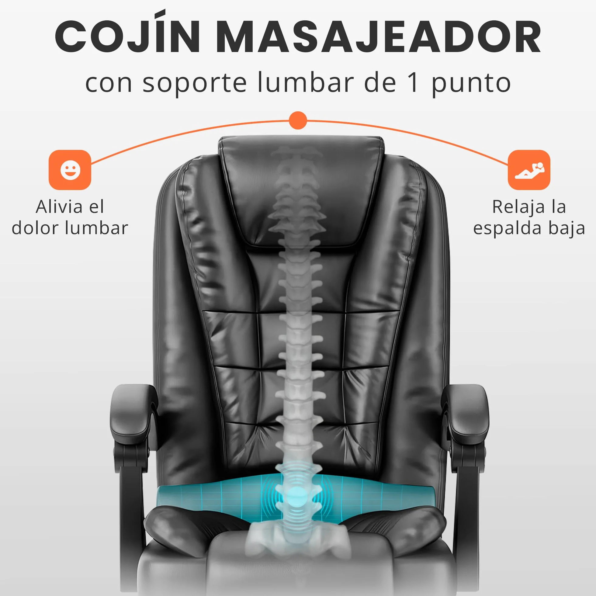JUPPLIES Silla de Oficina Reclinable con Cojín Lumbar Masajeador, Respaldo Alto de PU Acolchado, Altura Ajustable, Ruedas Silenciosas (Negro)
