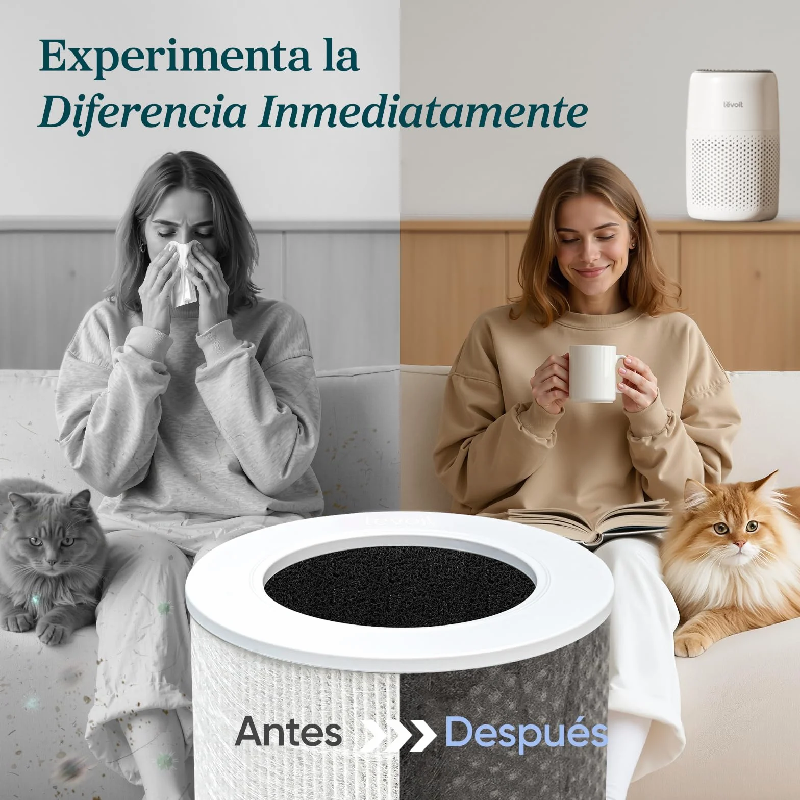 LEVOIT Purificador de Aire Core Mini con Filtro HEPA, 25dB Silencioso, 7W Bajo Consumo