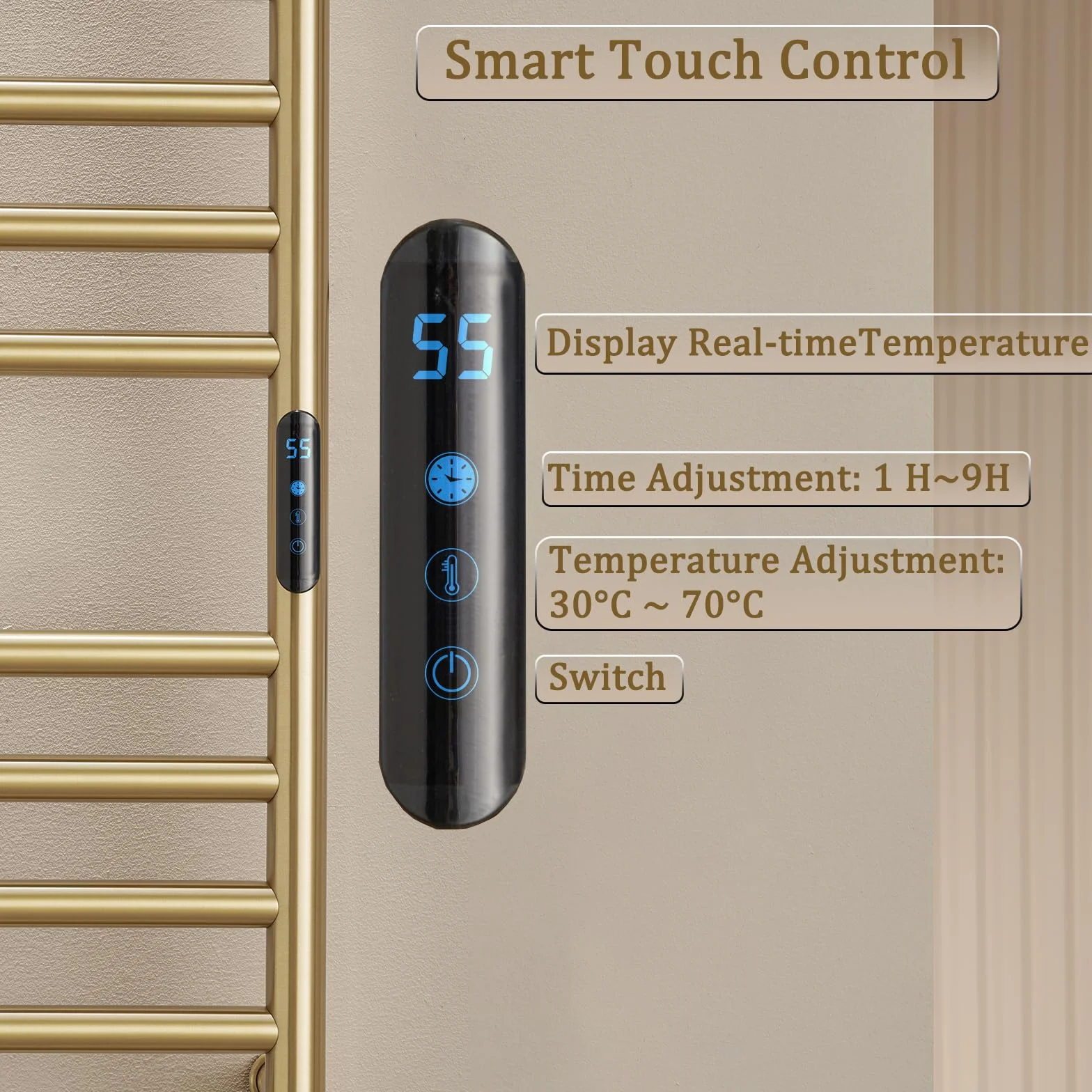 ESOP Radiador Toallero Eléctrico Baño Oro 162 W Radiador Calienta Toallas de Toallero, 110x52x12 cm Toallero Calentado para Baño, Inteligente de Temperatura Constante Calentador de Toallas Pared