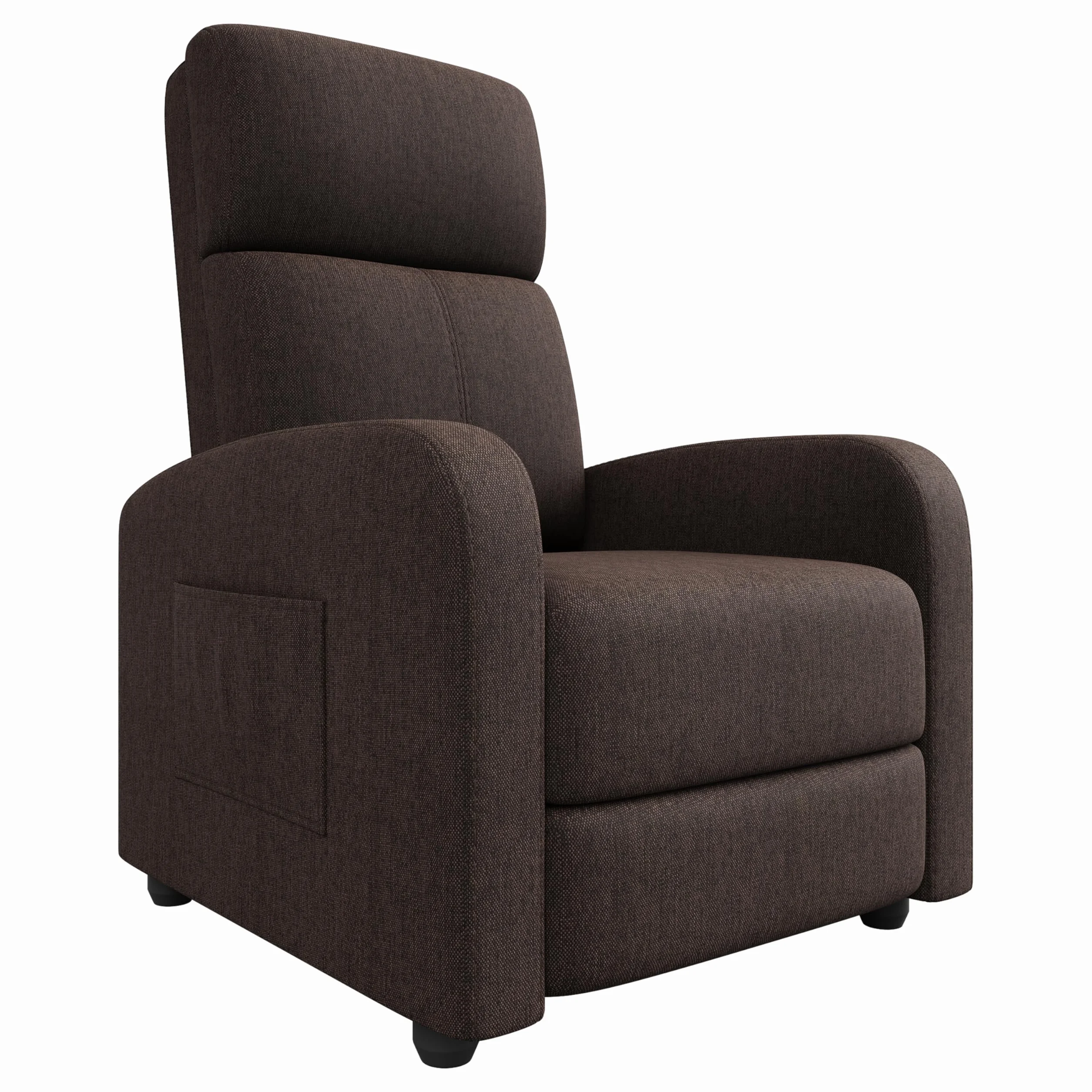 Sillón Relax Reclinable Compacto, Apertura Push Manual con Reposapiés, Posición Cero hasta 160º, Carga Máxima 136 kg, 49×72×101 cm, Marrón