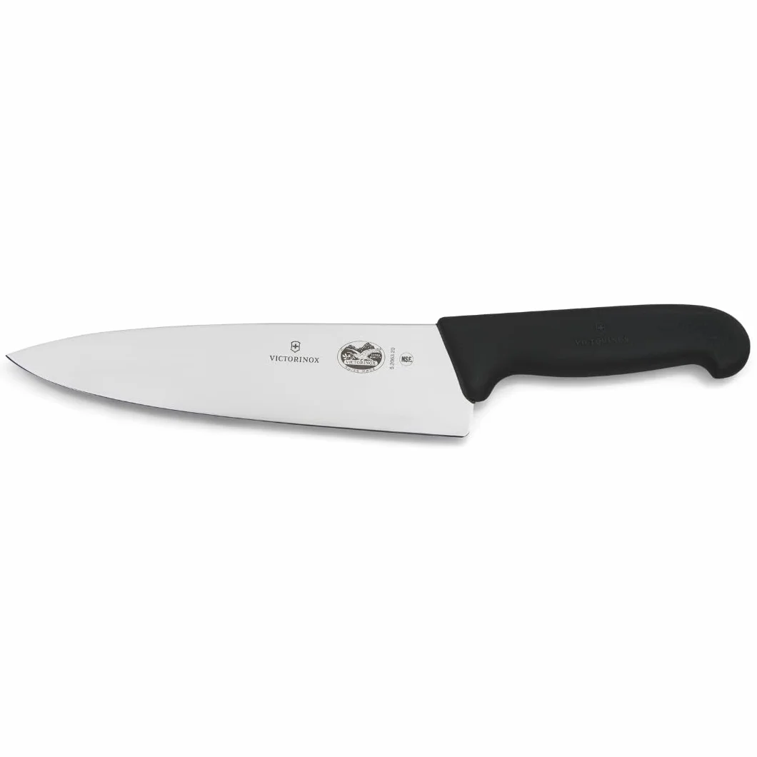 Victorinox Fibrox Cuchillo de cocina, cuchillo universal ancho para carne, pescado, verdura y hierbas, 20 cm, hoja recta, afilado, acero inoxidable, negro