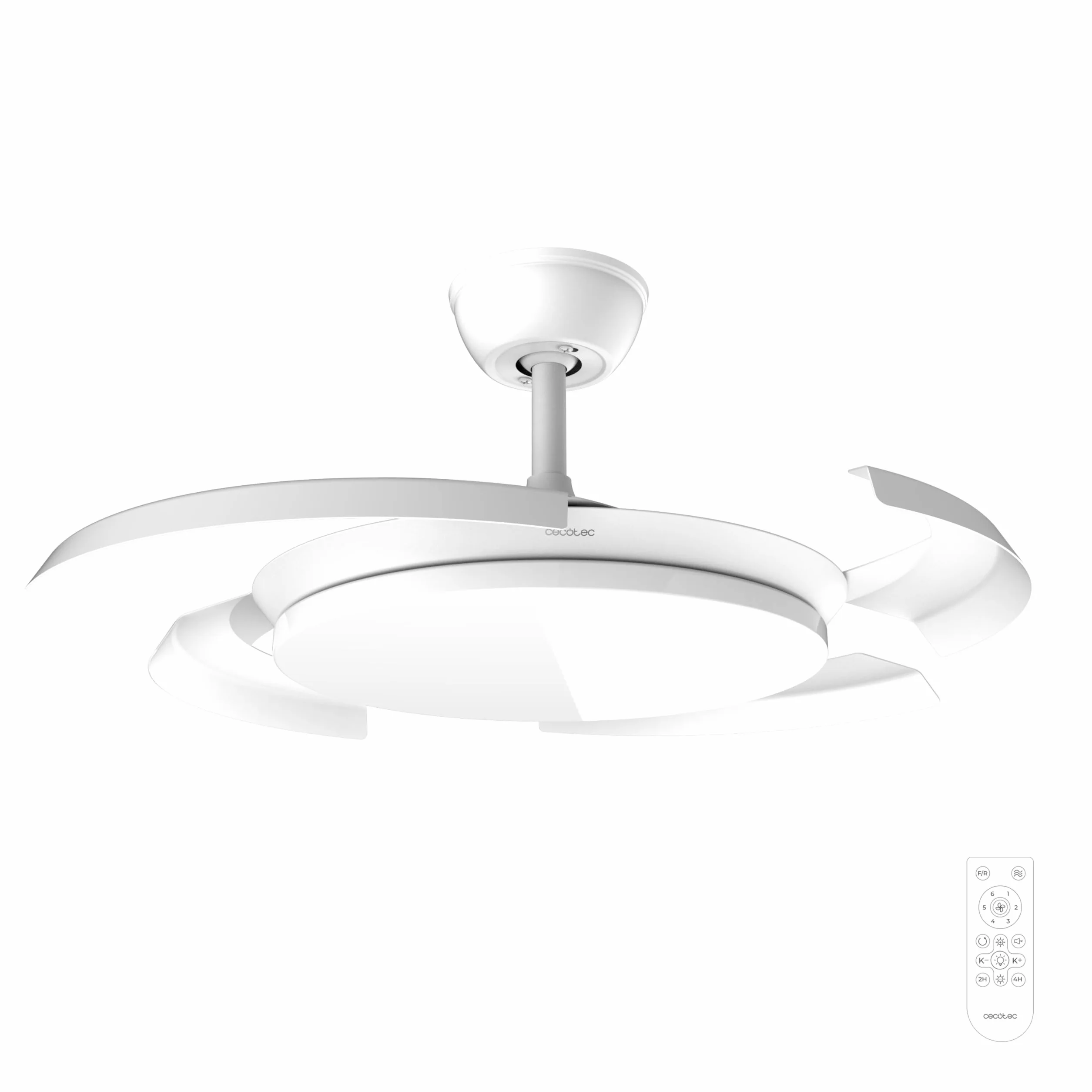 Cecotec Ventilador de Techo con Luz con Aspas Retráctiles EnergySilence Aero 4500 Puzzle Invisible White. 30W, Motor DC, Diámetro 42", Luz LED, Mando a Distancia, Temporizador, Función Verano/Invierno
