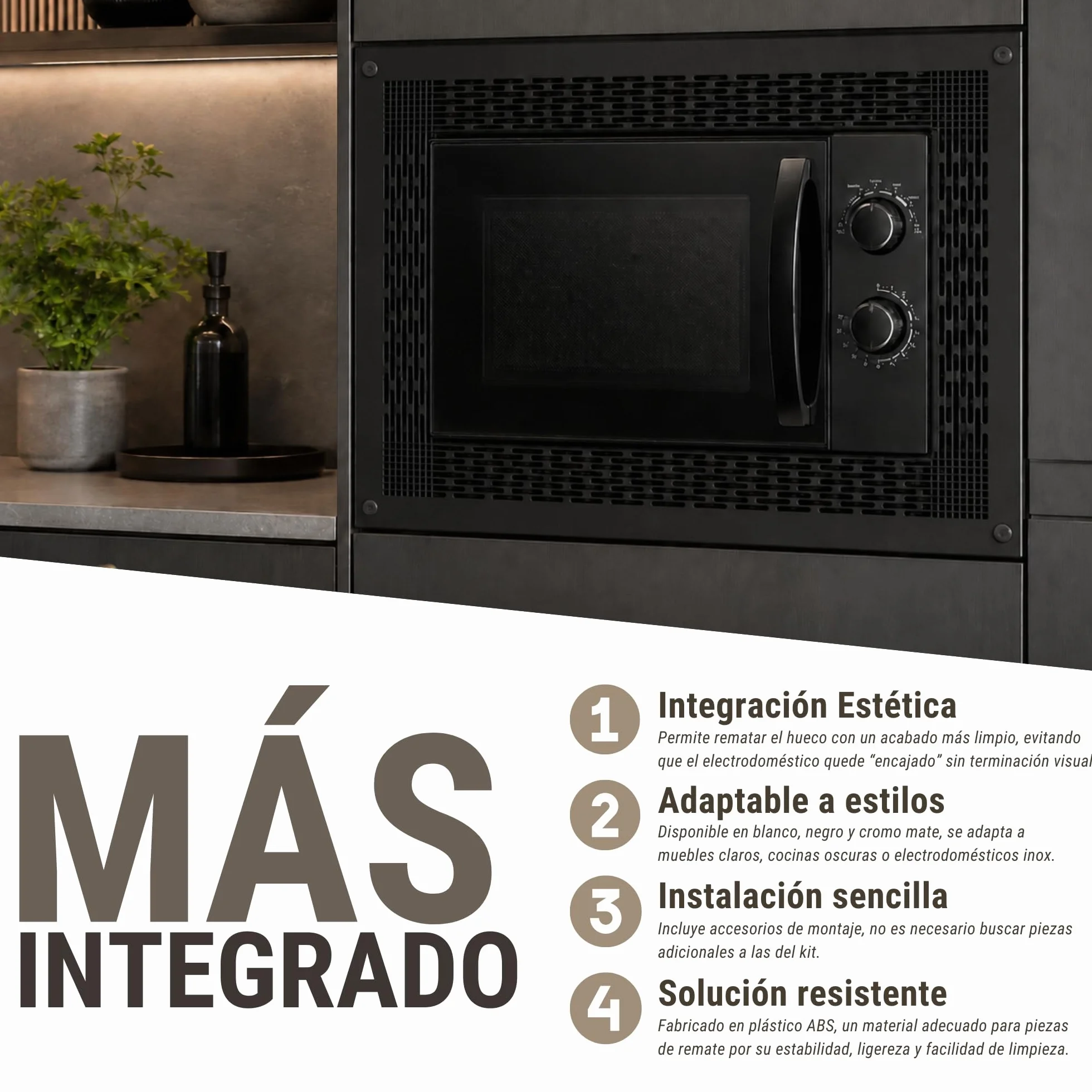 Embellecedor Microondas 60x40cm Marco Tapa Negro Incluye Tornillos
