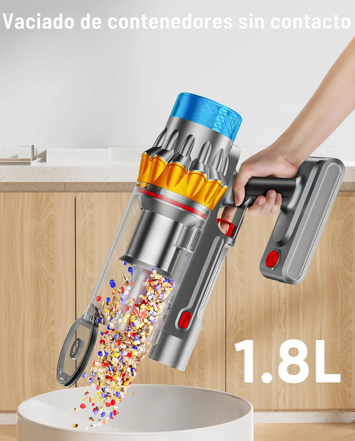 Aspiradora sin Cable 55KPA 650W 70Mins,Escoba Aspiradora sin Cable de 1,8 L, Aspiradora Vertical sin Antienredos/Pantalla LED/Autoportante, Adecuada Para Pelo Demascotas, Alfombras y Suelos de Madera