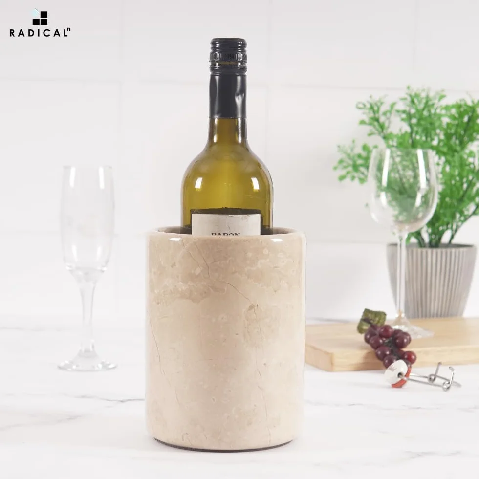 Radicaln Enfriador de vino de mármol de mesa de 5.5 x 6.5 pulgadas, enfriador de vino hecho a mano, alta y portátil, decoración del hogar y la cocina, enfriador de champán, ideal para utensilios,