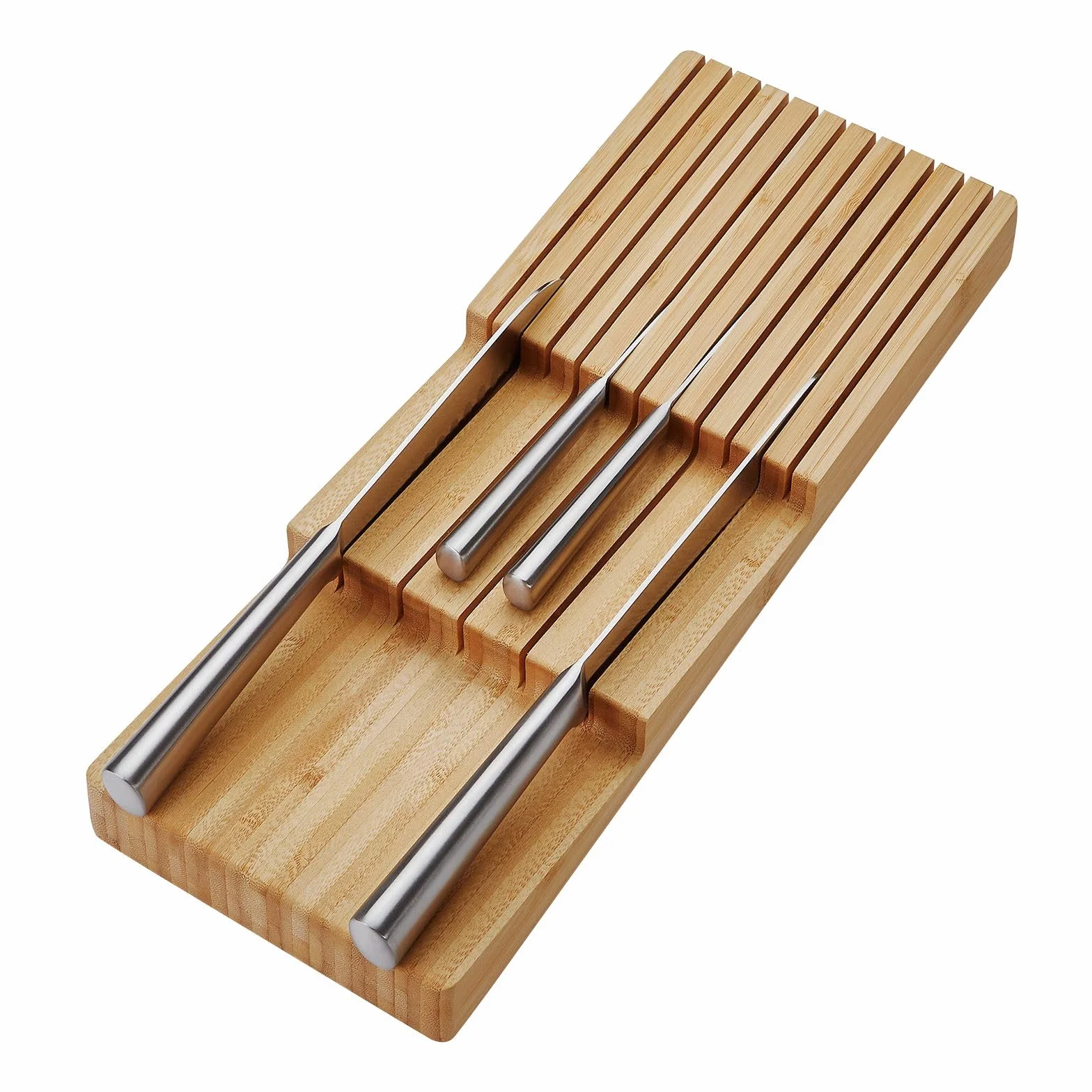 Orga-box Bandeja para cuchillos de bambú 448 x 174 x 45 mm 3 bandejas para cubiertos