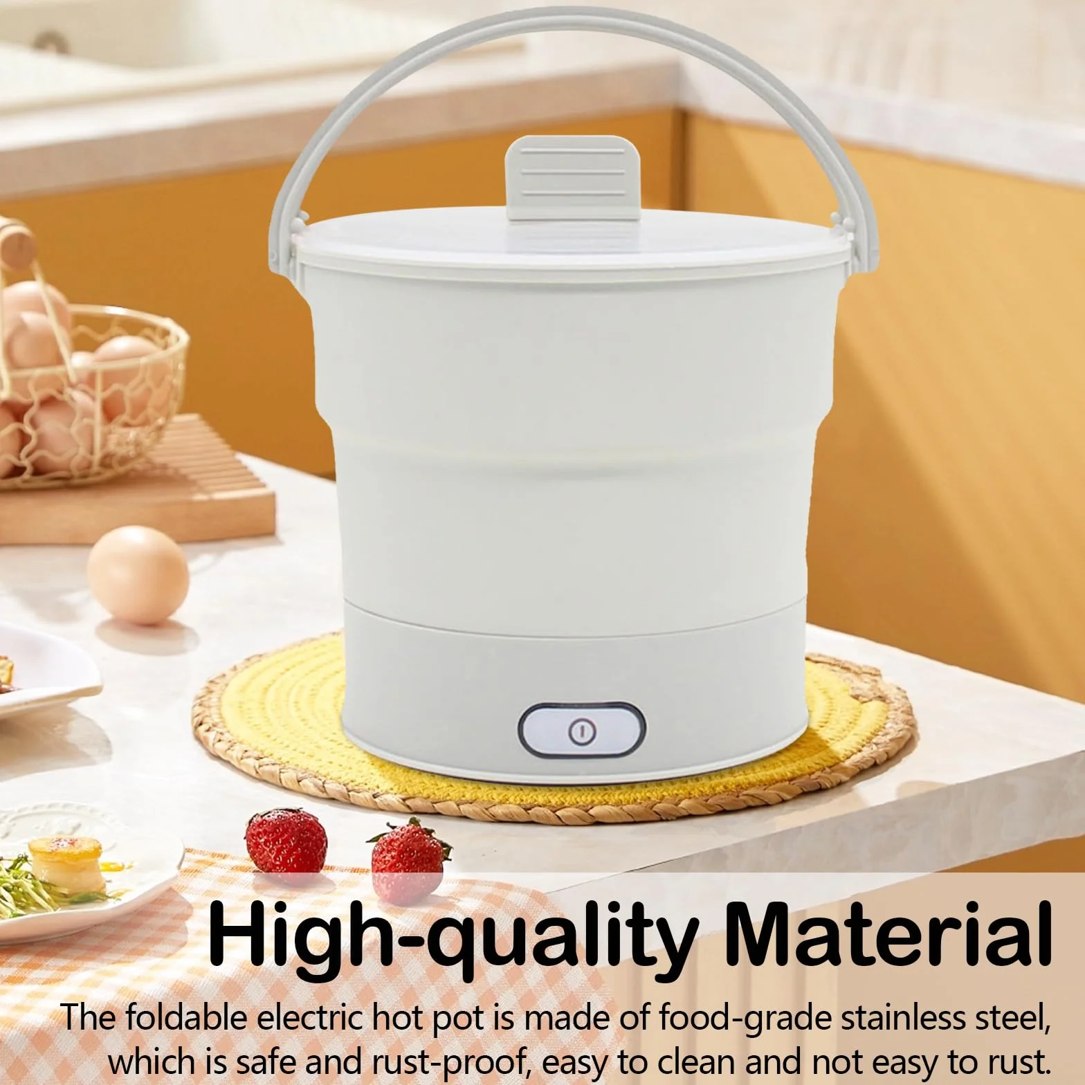 Olla Caliente Eléctrica Plegable 1L Acero Inoxidable con Vaporera para Acampar