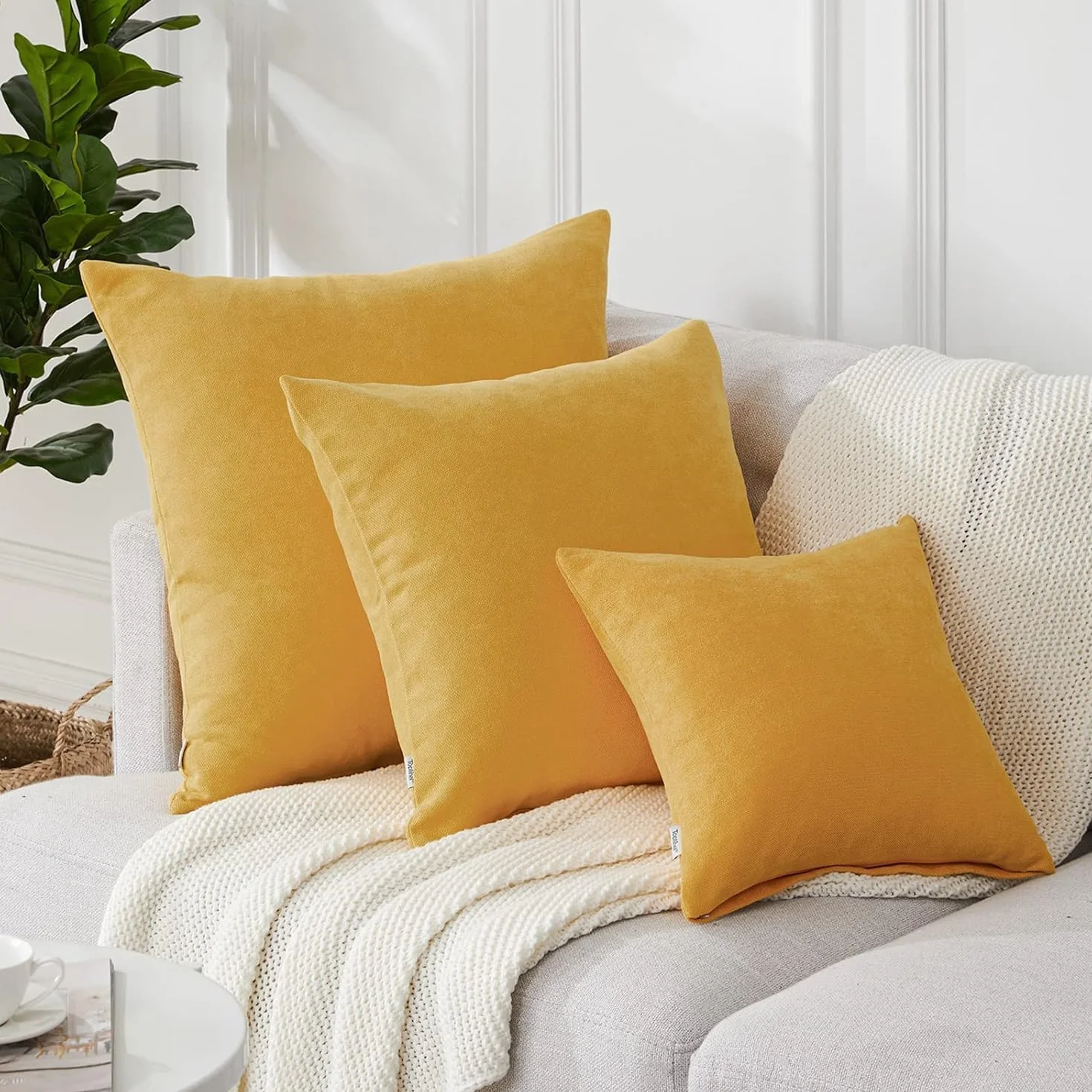 Topfinel Fundas Cojines Sofa 2 Pack 45x45 Algodón Lino Chenilla Color Sólido Amarillo