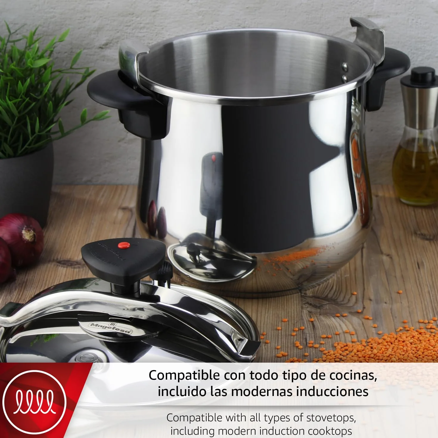 Magefesa Star Bombeada Olla Express Tradicional 10L Acero Inoxidable 18/10 Inducción Válvula Giratoria