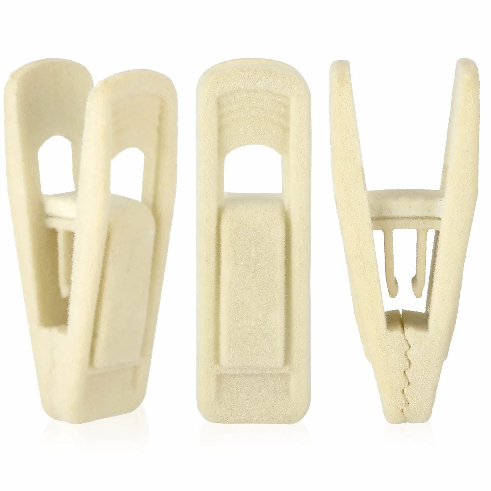 Tinfol Clips de Terciopelo para Perchas, Paquete de 24 Clips de Terciopelo Beige para Pantalones, Clip para Colgar Ropa, Clips Fuertes flocados de Dedos, Usar con Perchas de Terciopelo