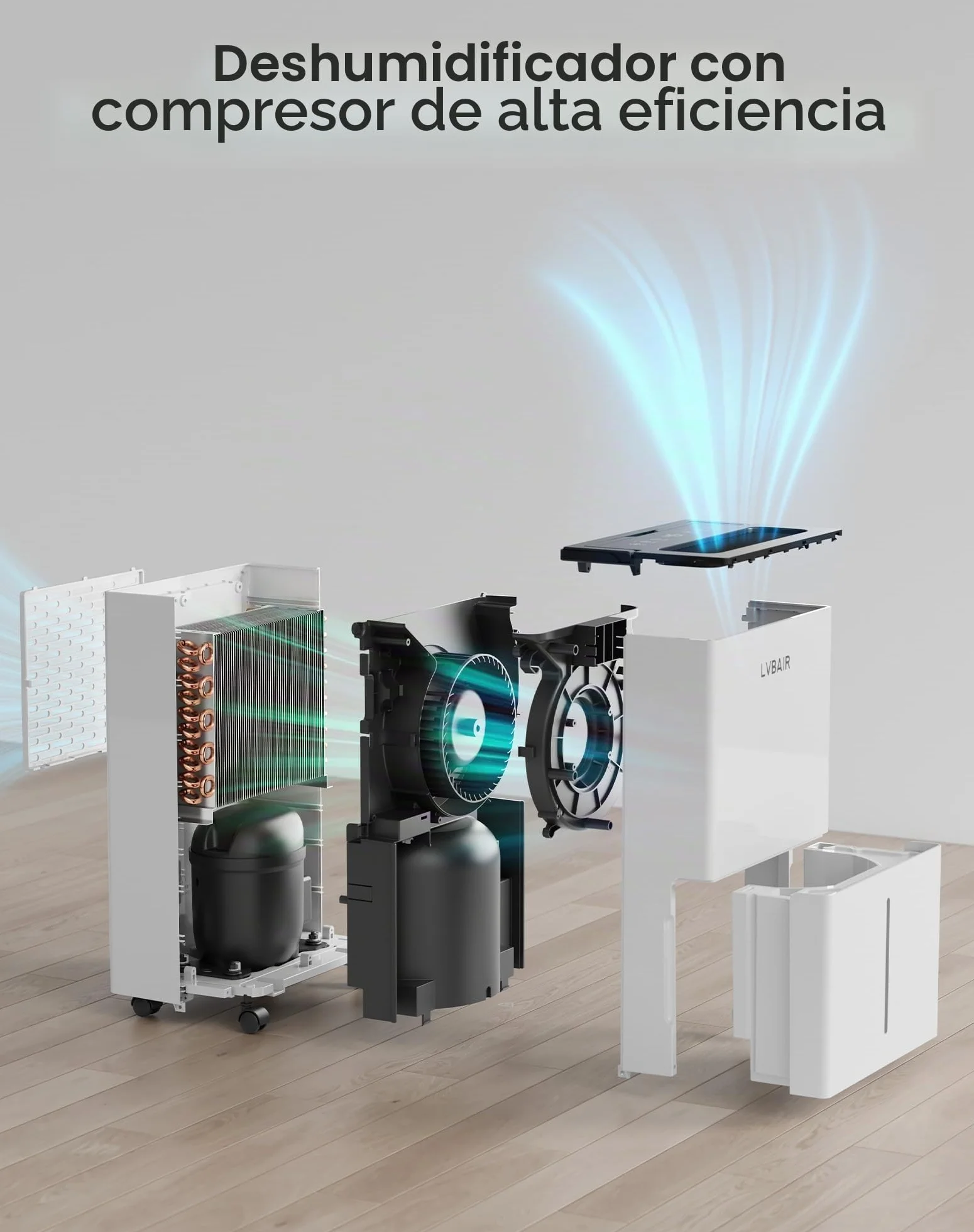 Deshumidificador eléctrico 20 l/día, portátil, 3 modos, control inteligente de humedad