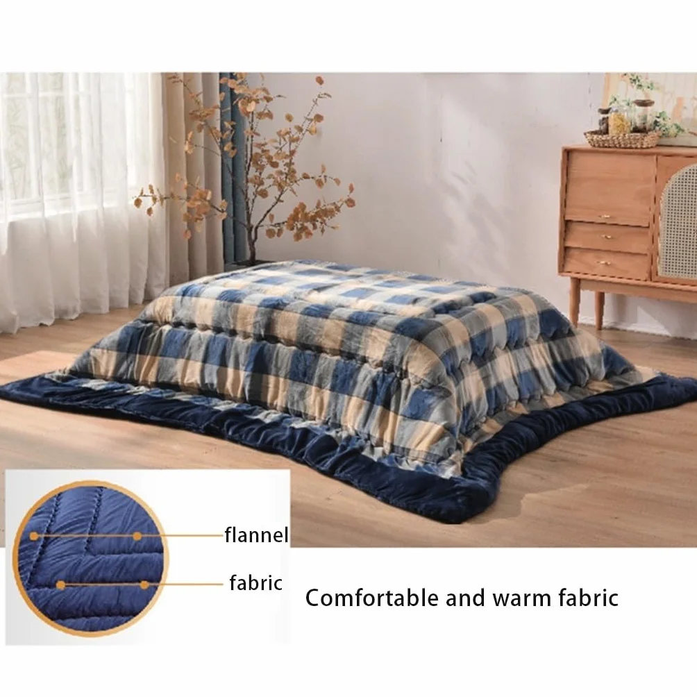 Mesa Kotatsu Kotatsu Edredón con Patrón A Cuadros Juego De 4 Piezas Mesa Kotatsu Calefactora Juego De Mesa Kotatsu De Estilo Japonés Mesa De Centro De Sala De Estar (Color : Azul, S : 75 * 75 * 38CM)