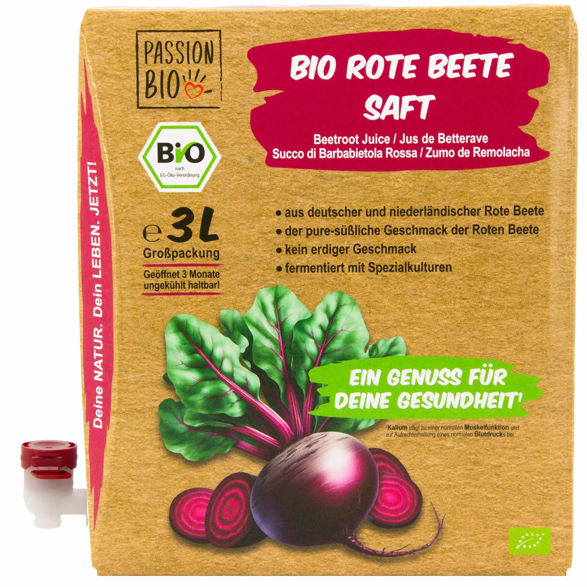 Zumo de remolacha ecológico 3 litros, orgánico, vegano, sin sabor terroso