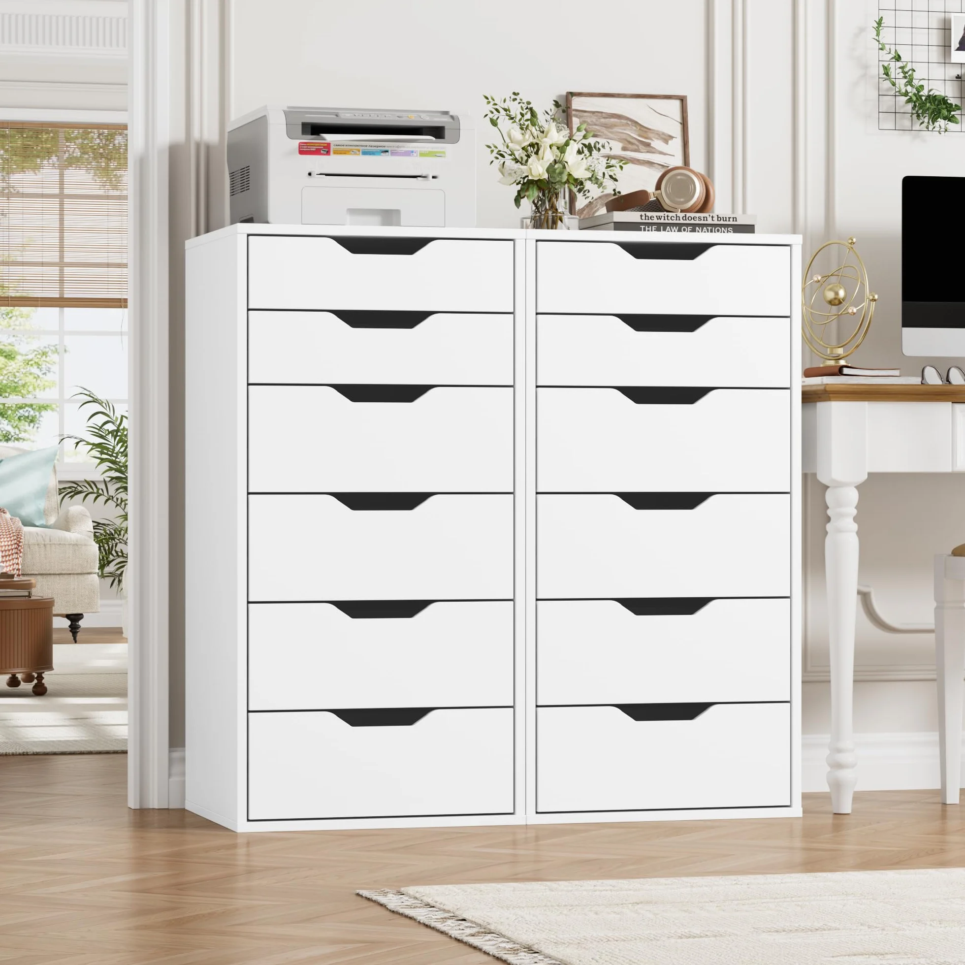 FOREHILL Comoda Dormitorio Comodas y Cajoneras Sinfonier Dormitorio Alto Cómoda Cajonera Estrecha con 6 Cajones Mueble Almacenaje para Salón, Oficina, Blanco 45x40x90.5cm