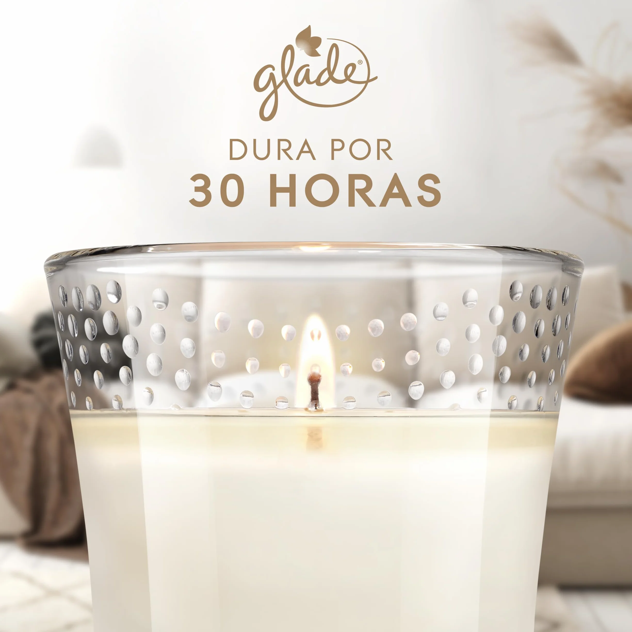 Glade Vela Perfumada Vainilla Dura Hasta 30 Horas Vegana Aceites Esenciales