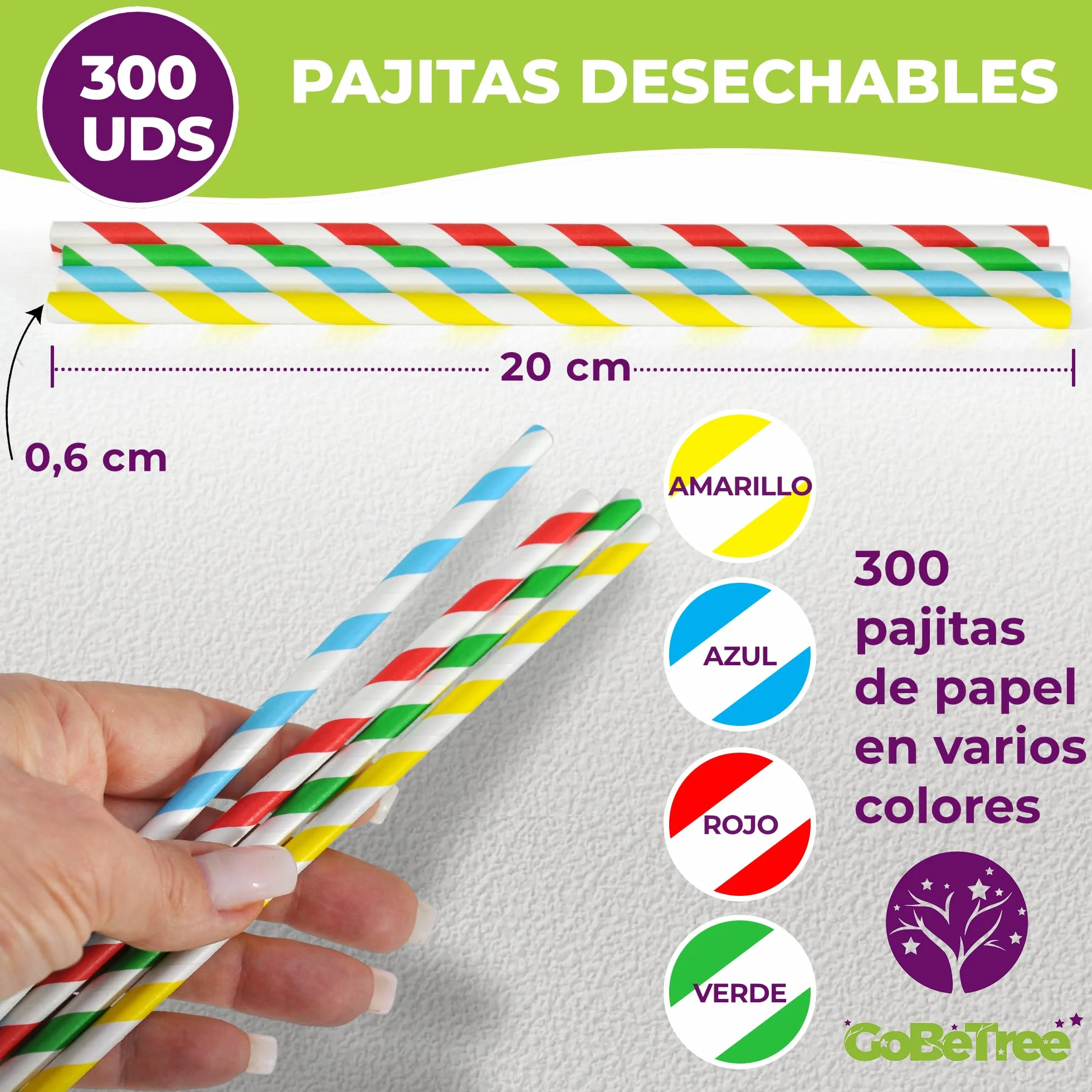 GoBeTree Pajitas de Papel Desechables Cartón Multicapa 20 cm Colores Variados para Café Té Cócteles