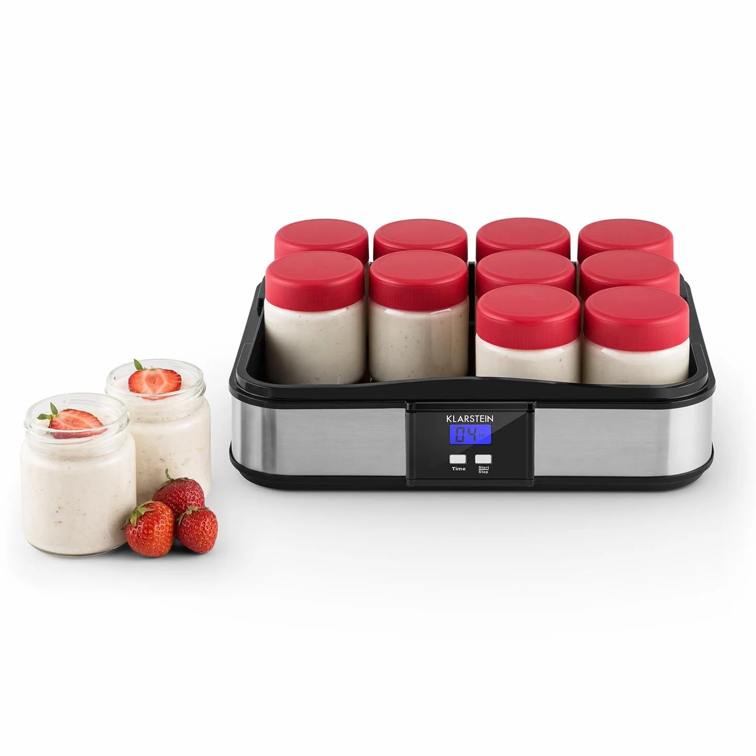 Klarstein Gaia Yogurtera 12 vasos 2,5L acero inoxidable pantalla LCD negro