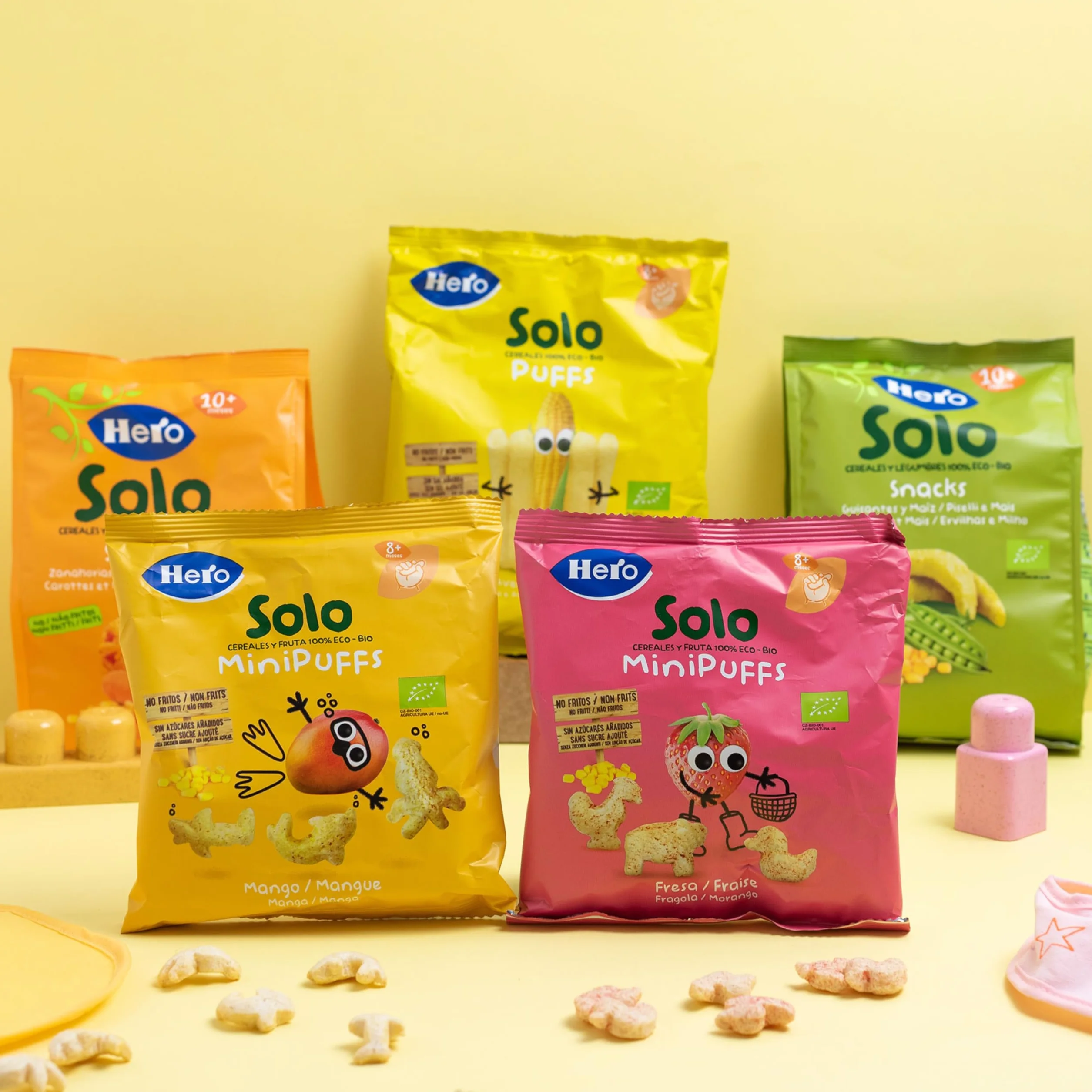 Hero Solo Minipuff Snack de Fresa BIO Ecológico No Fritos Sin Azúcares Añadidos Pack 10 x 18 g