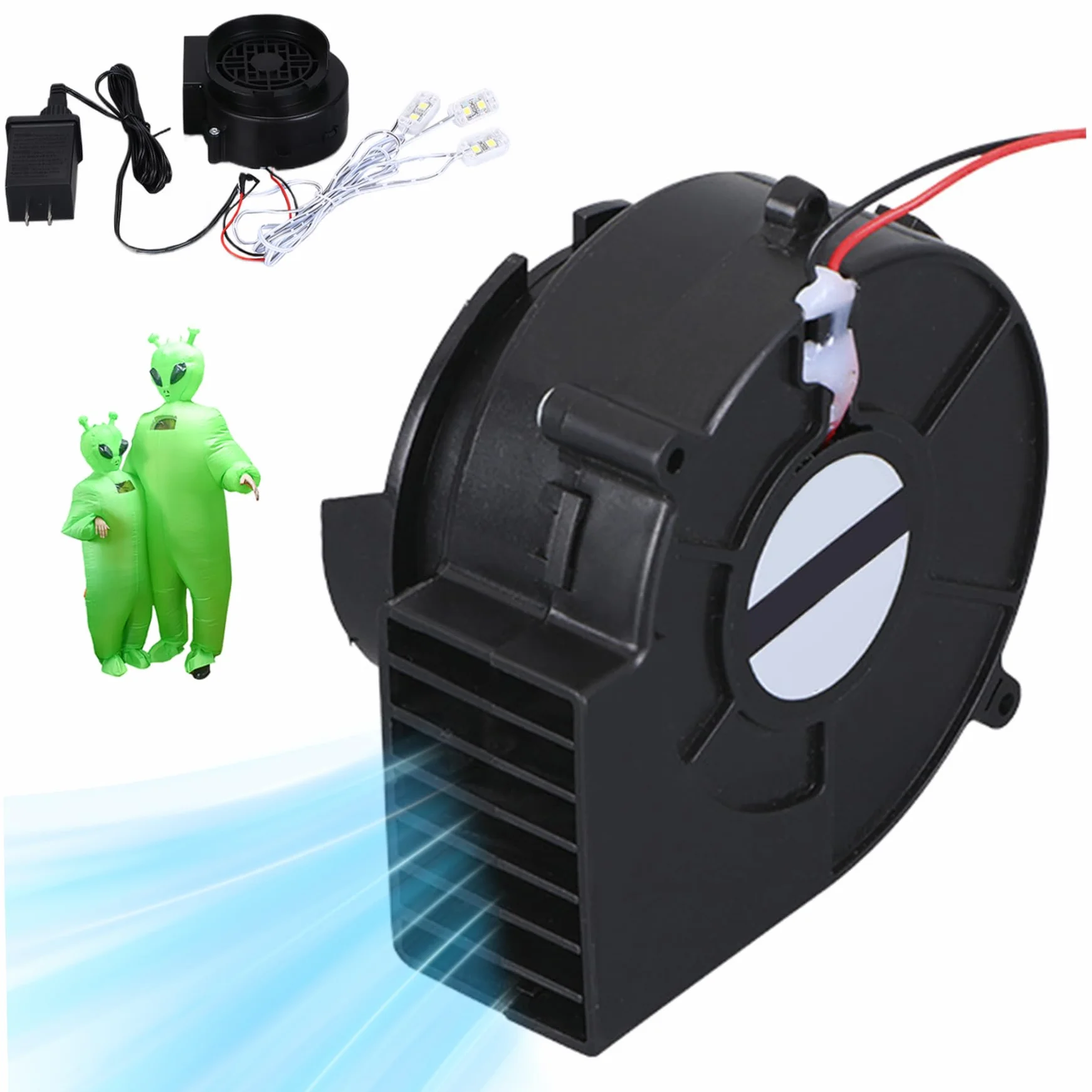 Soplador Inflable, soplador de Aire para inflables, 10.2W 31cfm Volumen de Aire Ventilador Inflable con 2 Cuerdas de luz LED, Ventilador de Ventilador de Aire de reemplazo de bajo Ruido para Inflable