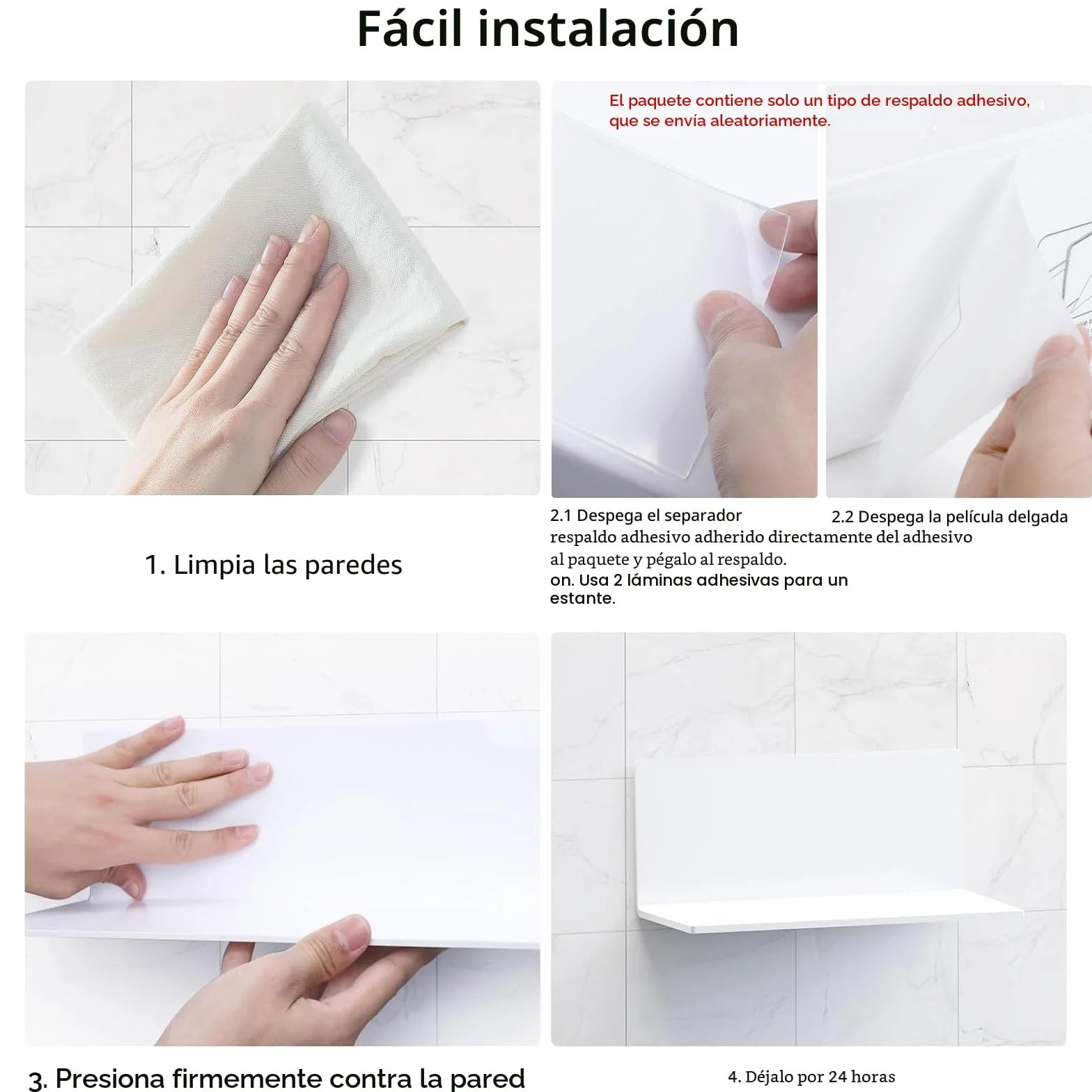 Toski Estantería de pared blanca sin taladrar estantes autoadhesivos 20 cm acrílico flotante juego 2 unidades