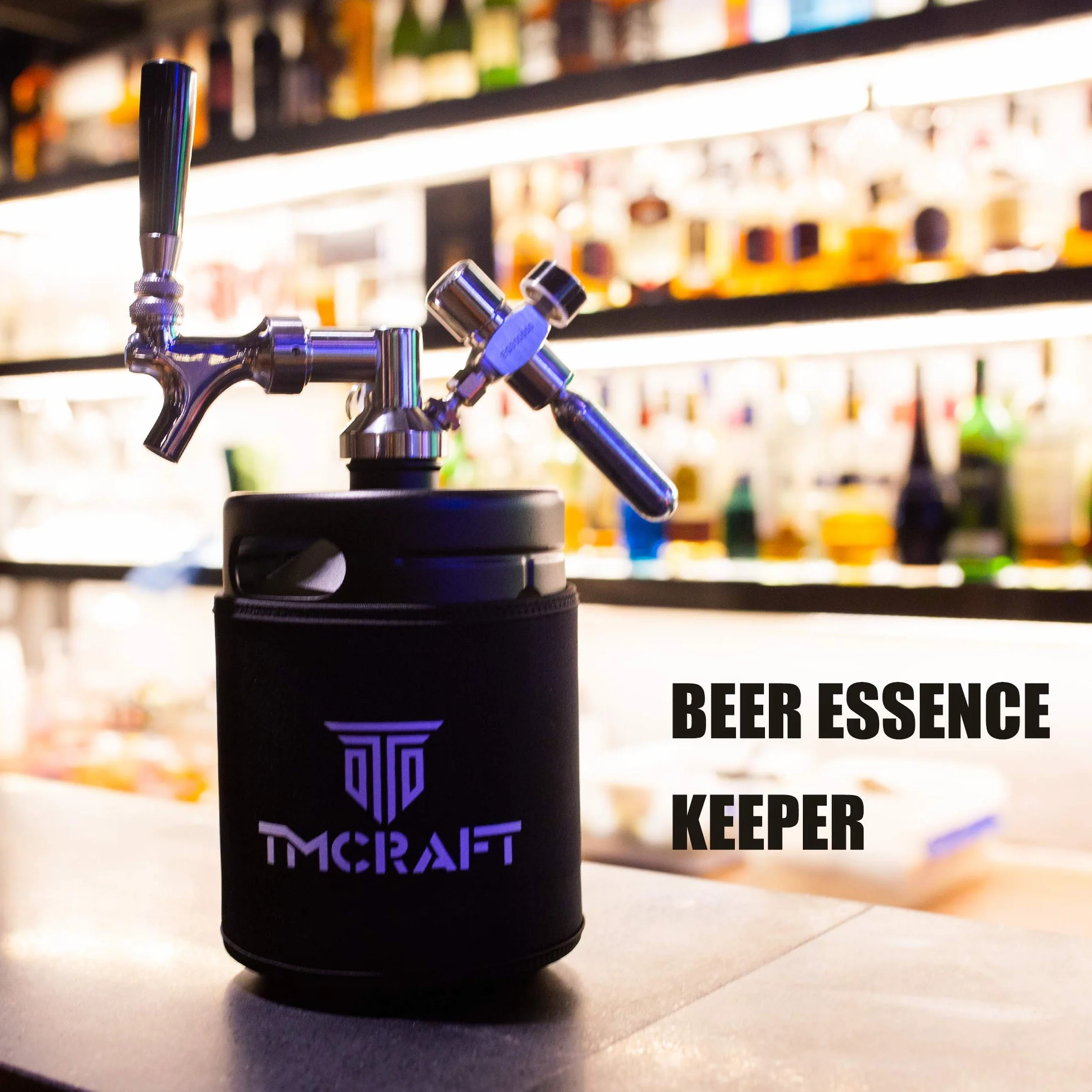 TMCRAFT - Mini barril de cerveza de acero inoxidable con funda de aislamiento, sistema portátil de dispensador para el hogar para calado, cerveza casera y cerveza artesanal (negro mate)