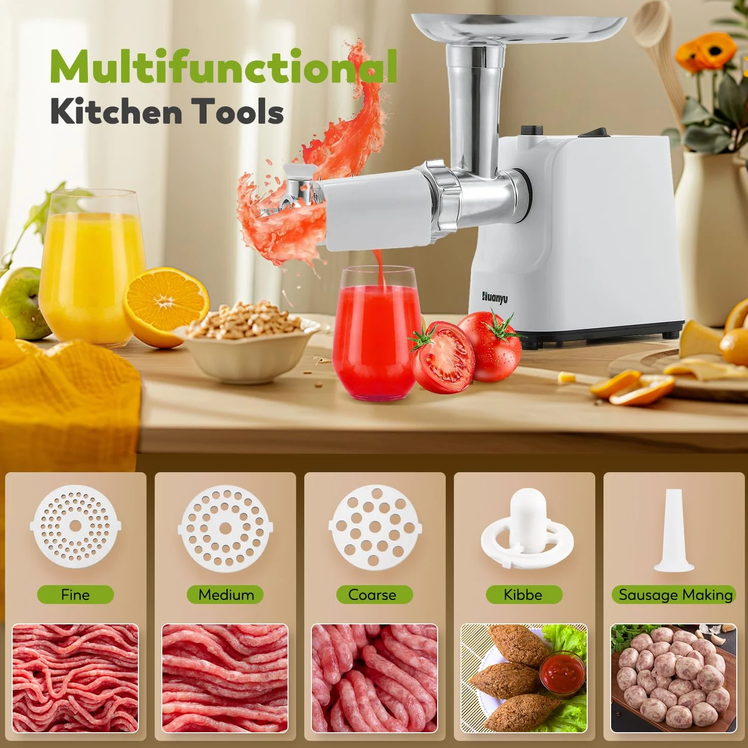 Huanyu Rallador Eléctrico Multifuncional 250W Cortador Verduras 5 Cuchillas Preparador Ensaladas Picador Carne
