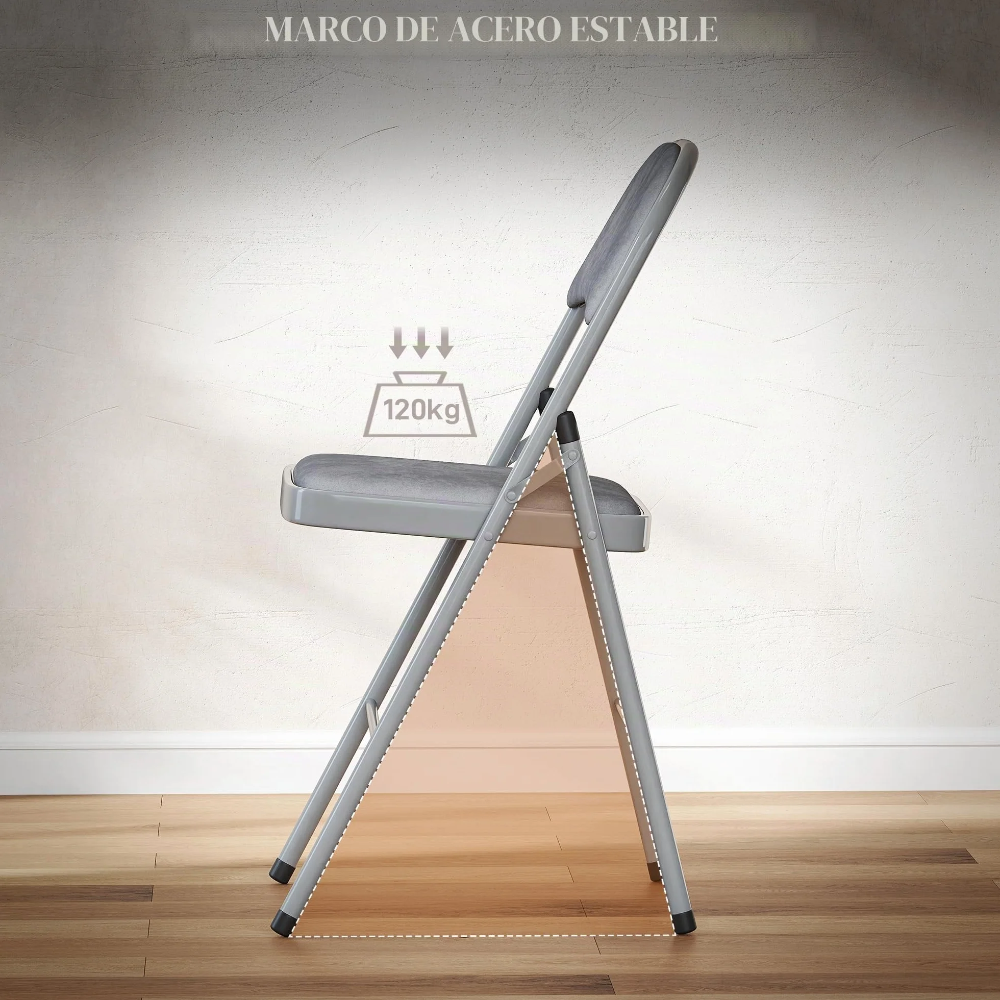 HOMCOM Juego de 4 sillas plegables comedor terciopelo acero 120 kg gris claro