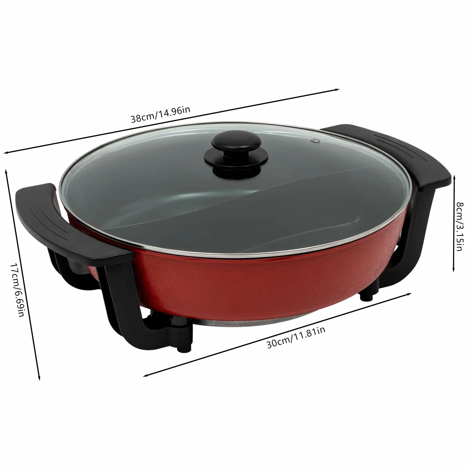 Estufa Eléctrica Multifunción 1360W Olla Hot Pot Eléctrico Fondue Shabu con Partición Temperatura Ajustable para 3-4 Personas