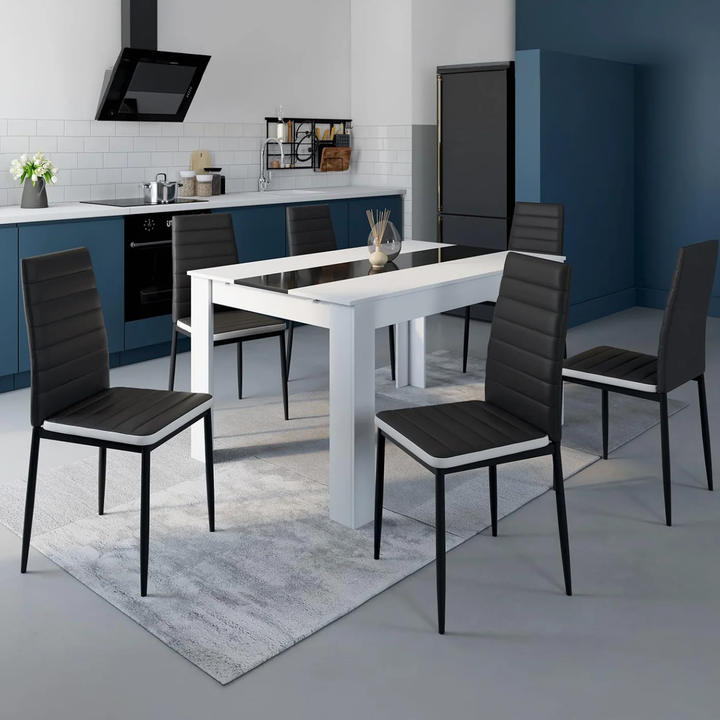 Juego de 6 sillas Romane negras diadema blanco para comedor